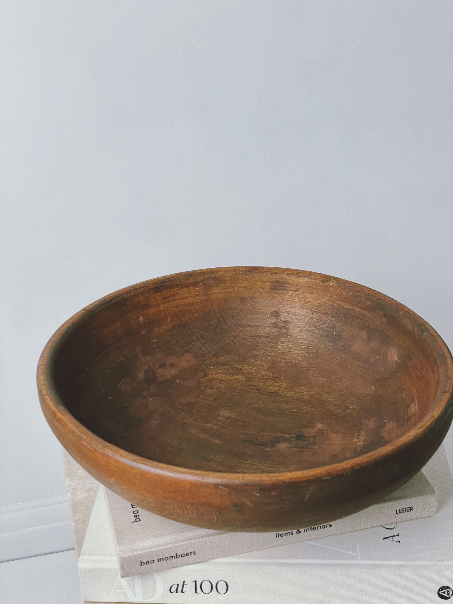 Large antique turned dairy wood bowl