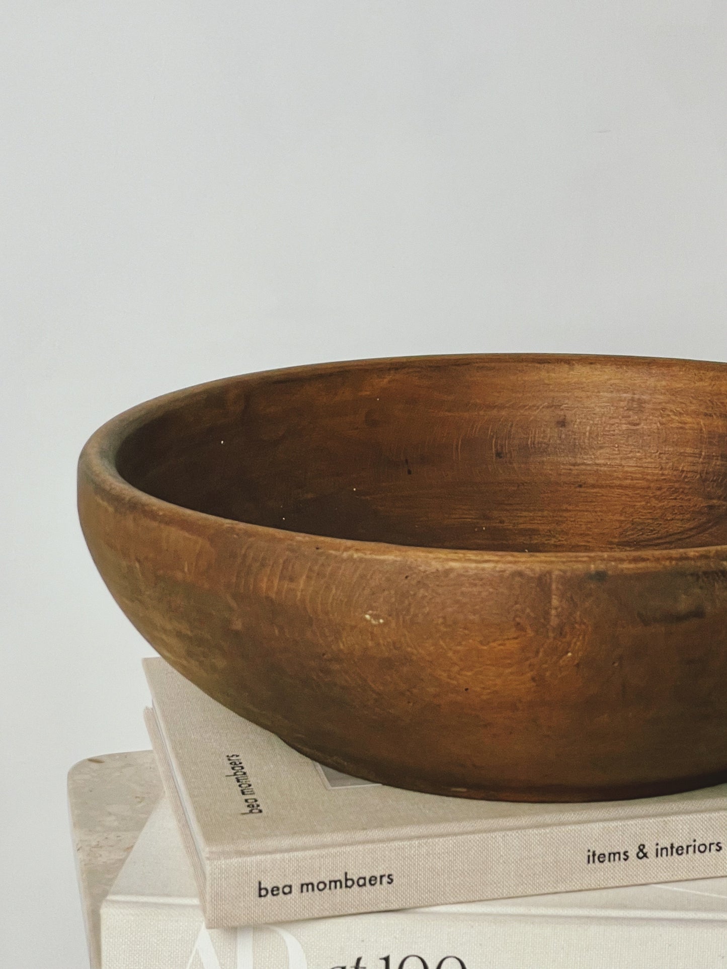 Large antique turned dairy wood bowl