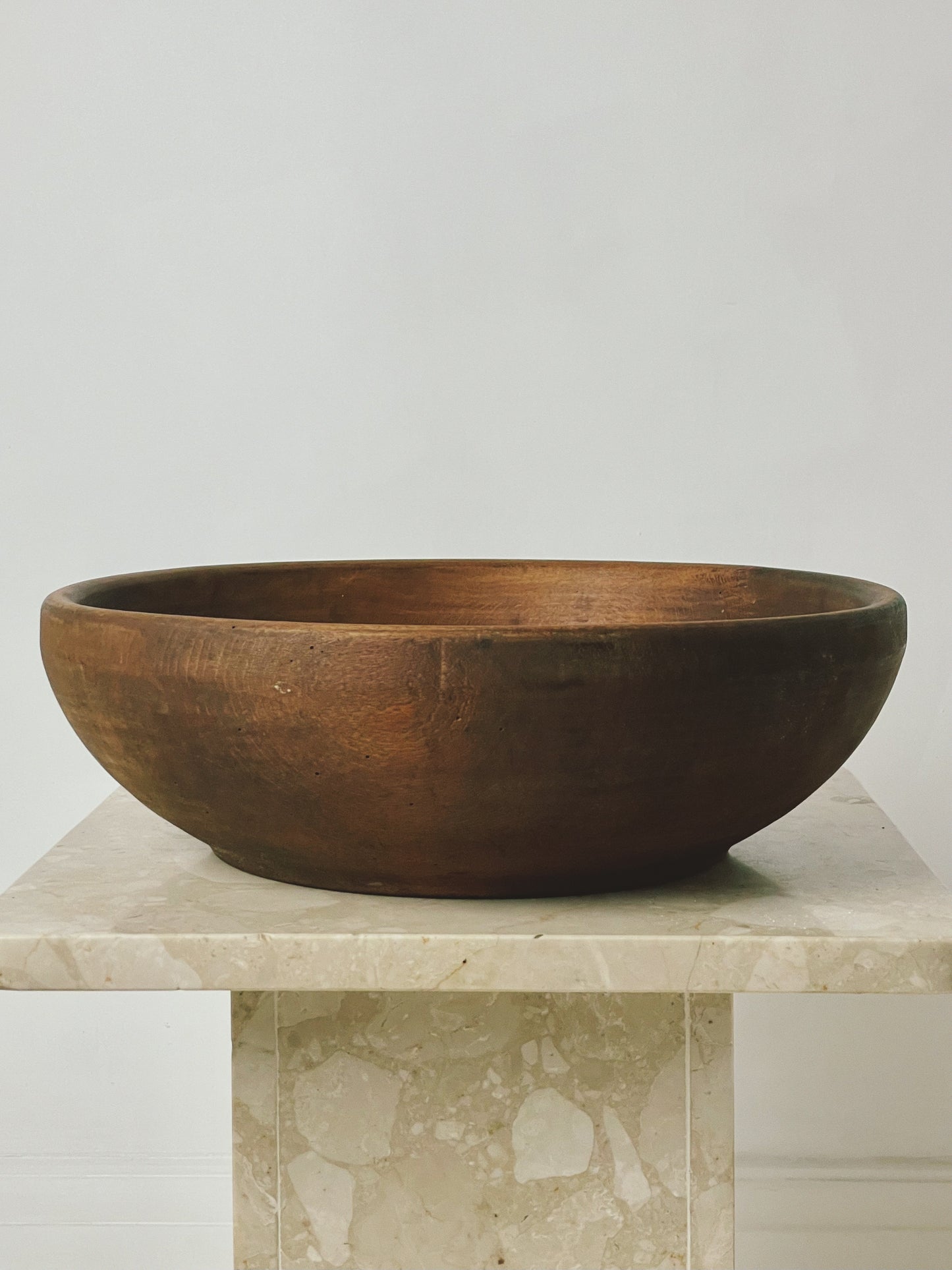 Large antique turned dairy wood bowl