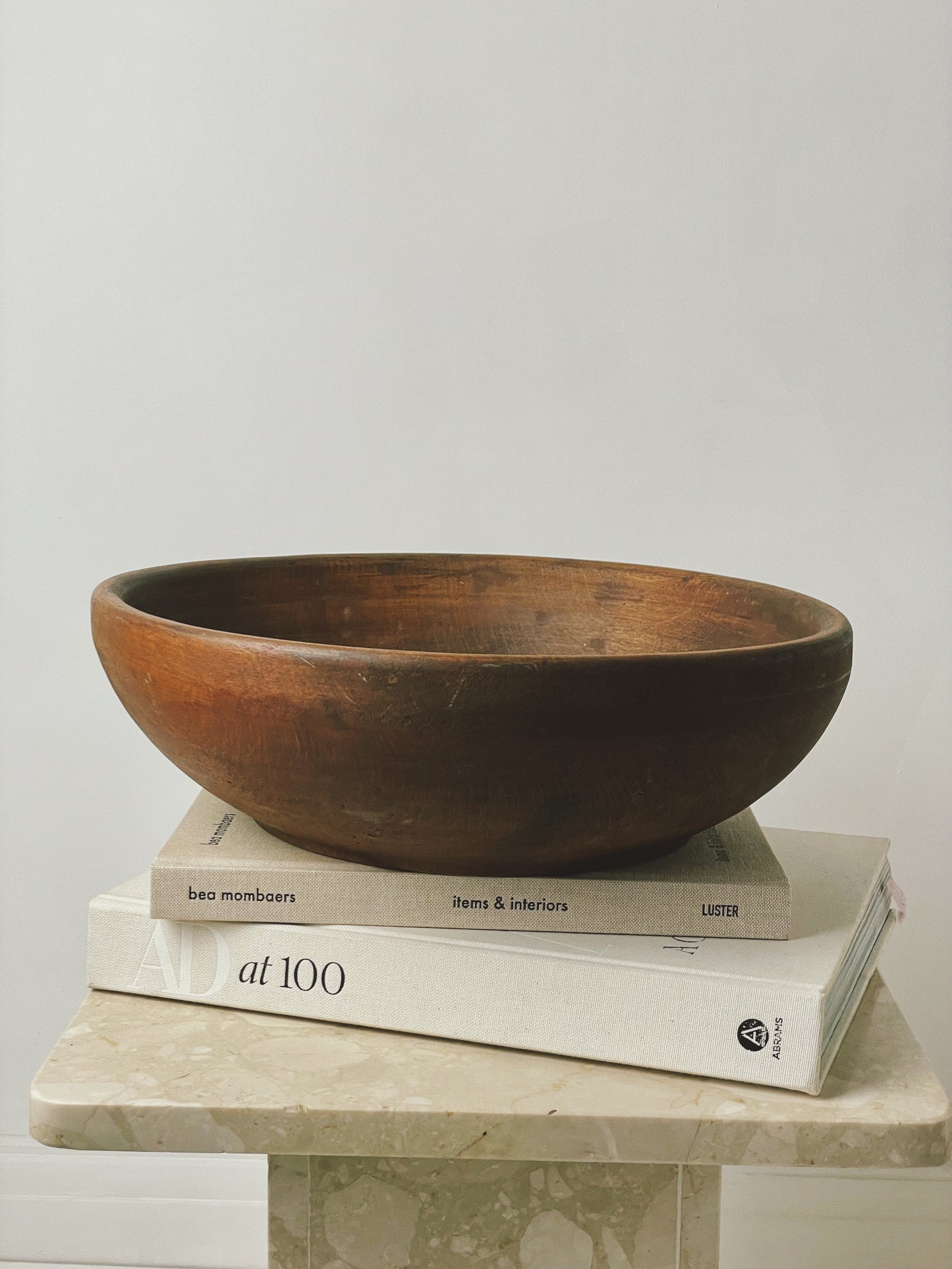 Large antique turned dairy wood bowl