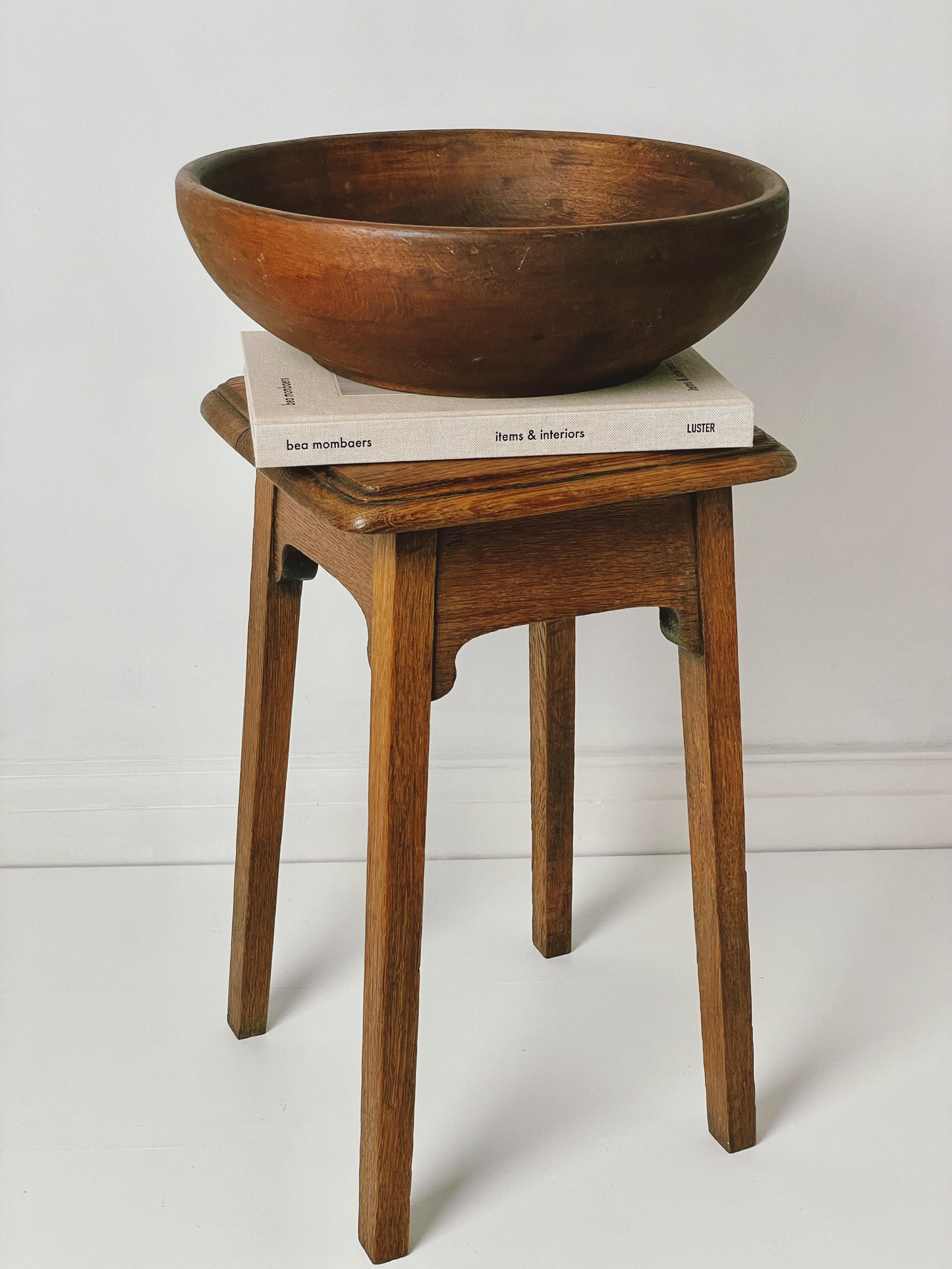Large antique turned dairy wood bowl