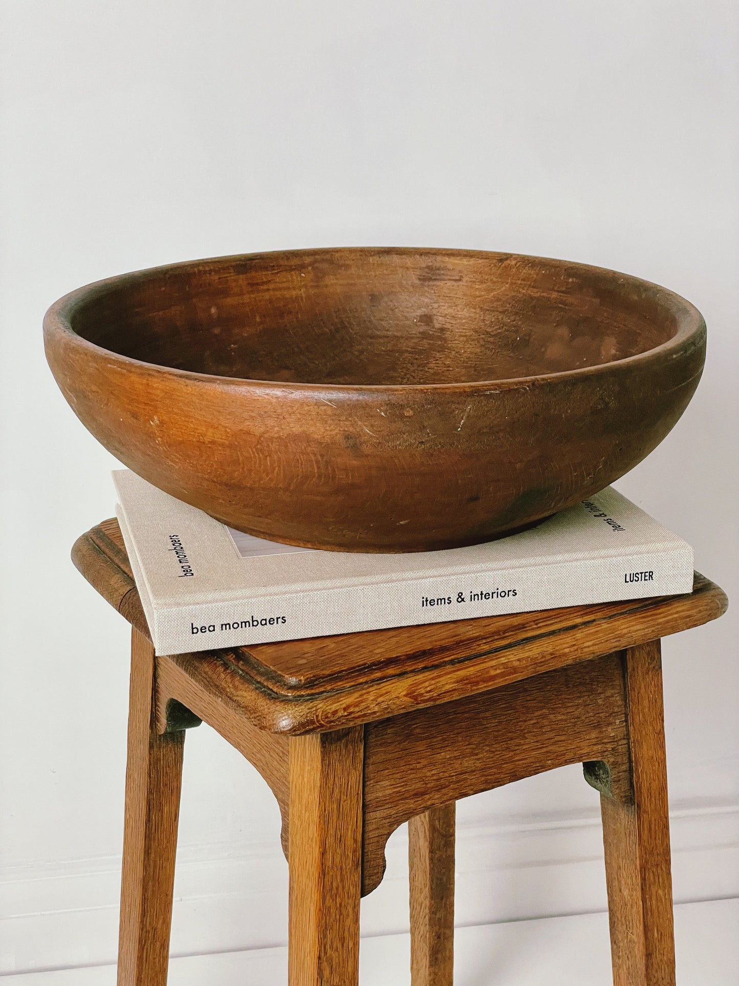 Large antique turned dairy wood bowl