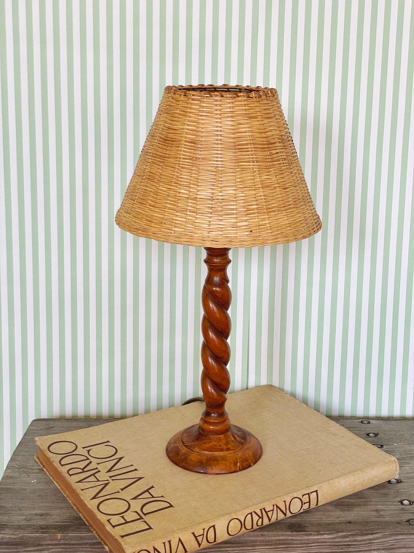 Barley twist lamp with rattan shade