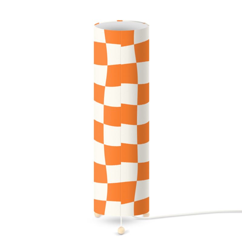 Orange and Off-White Warped Checkerboard Standing Floor Lamp