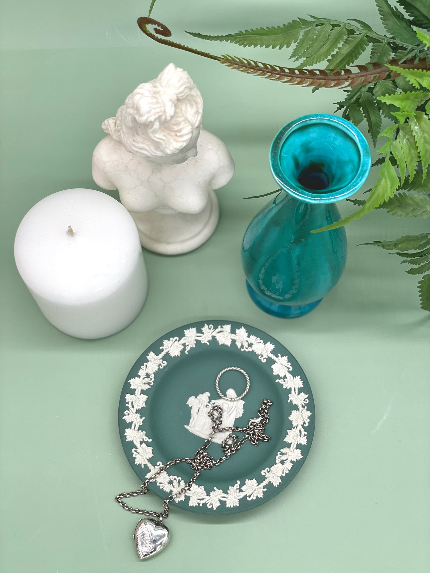 Small sage green Wedgwood trinket plate