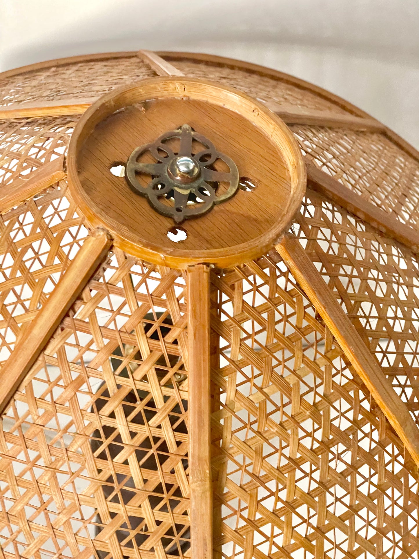 Scandi free form solid wood & rattan lamp