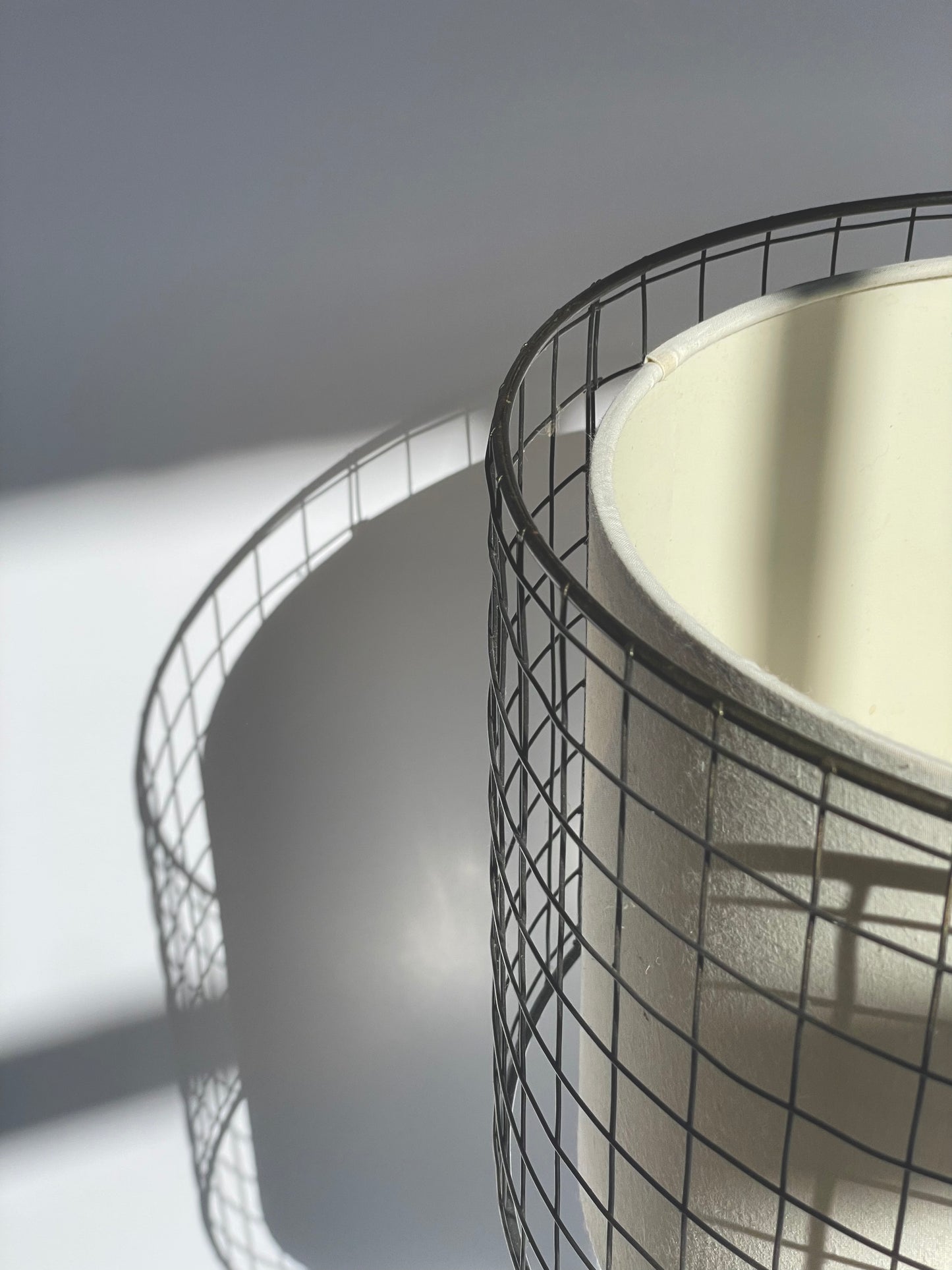 Chrome gridded caged lamp