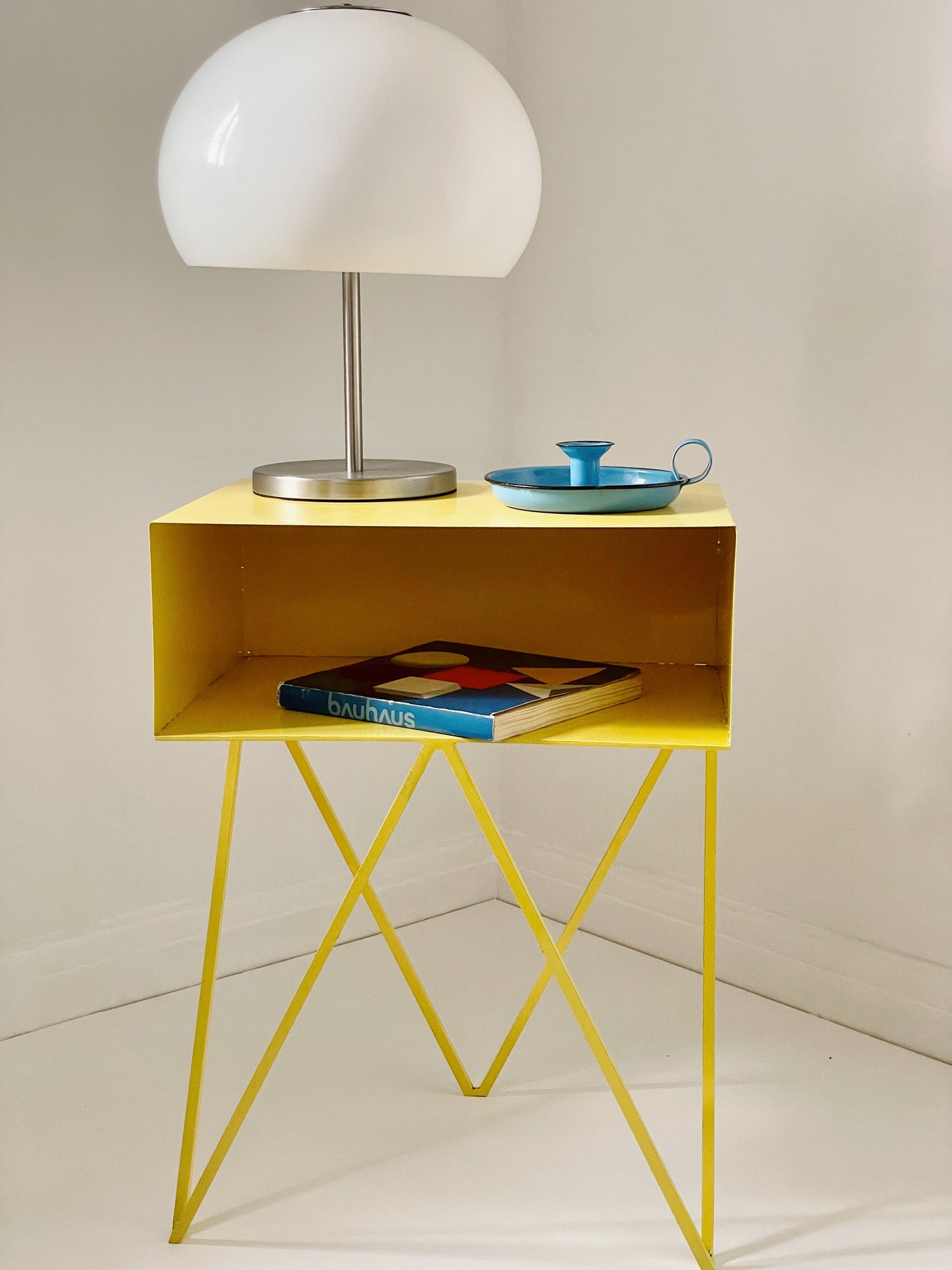 Yellow industrial metal side table