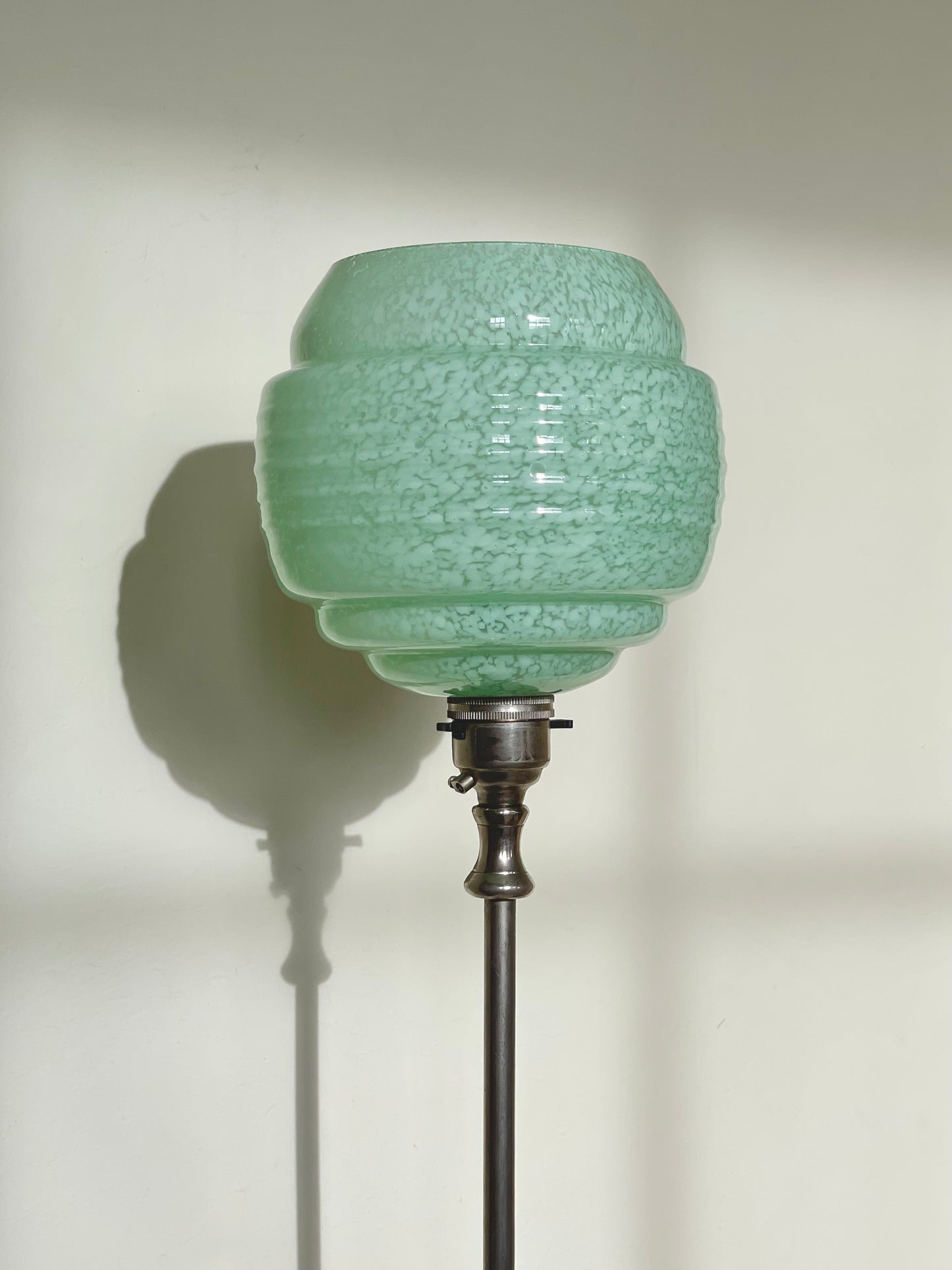 Tall pewter and mint green Art Deco lamp