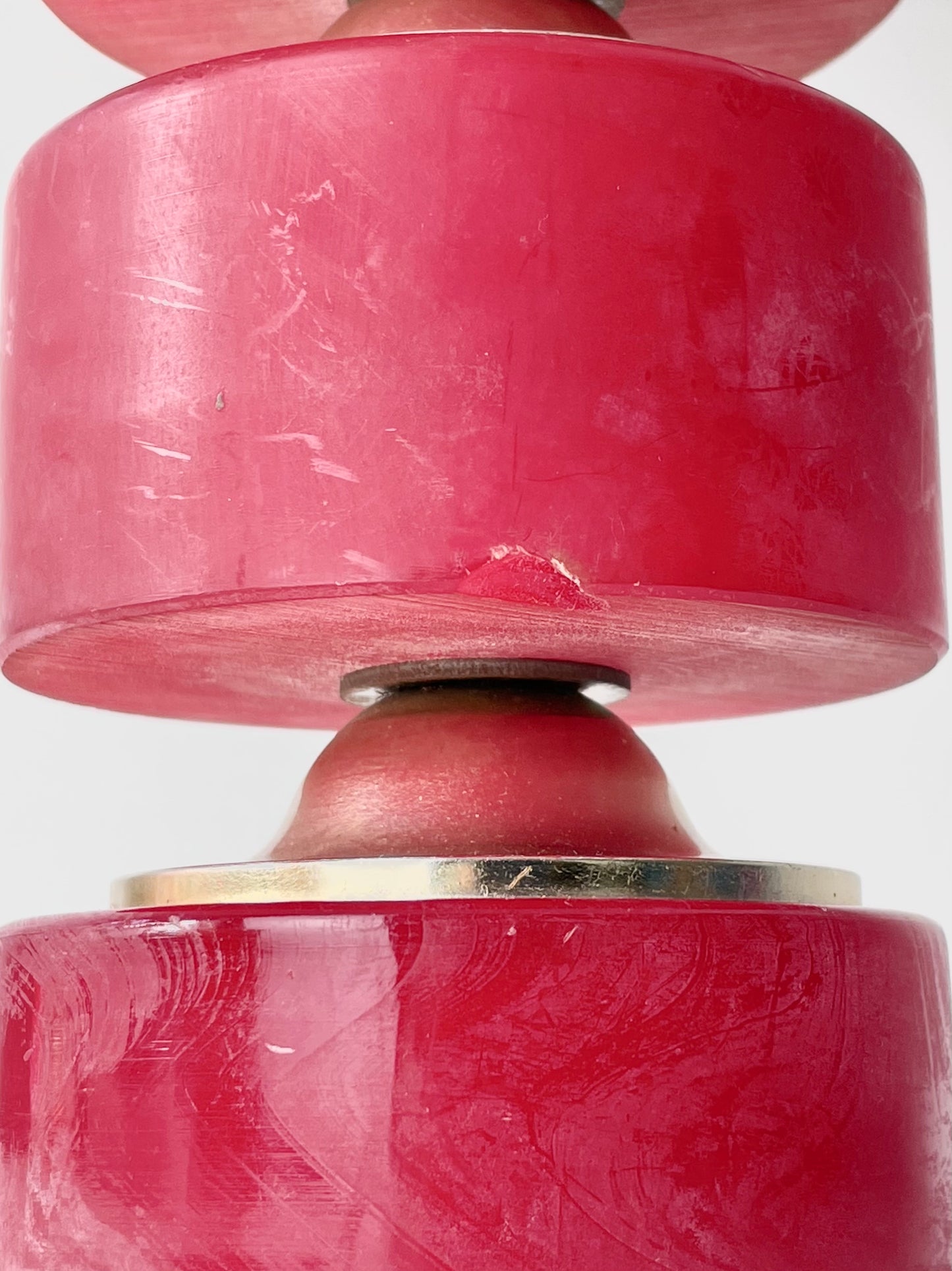 Pink stone hooped lamp with burgundy pleated shade