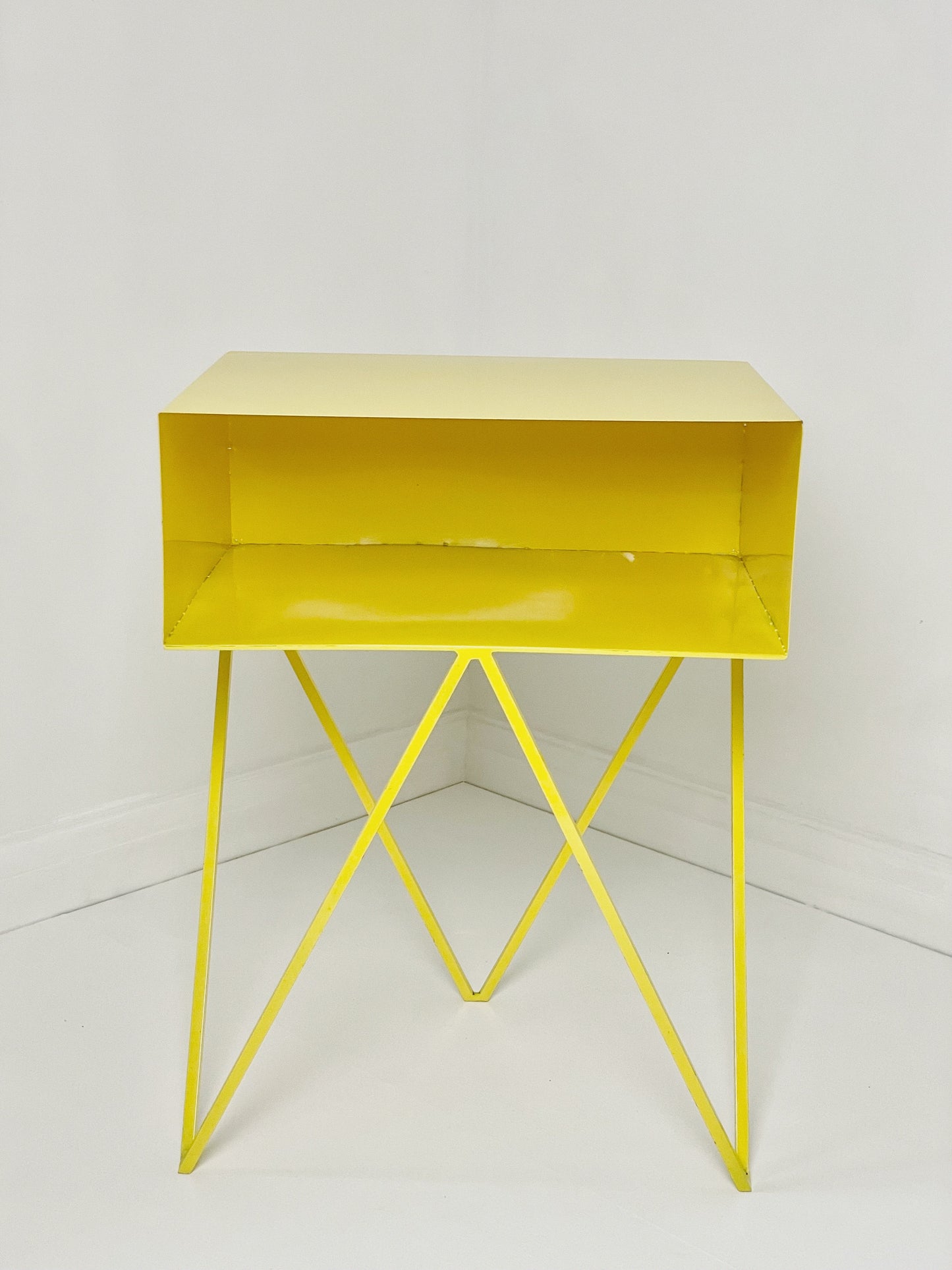 Yellow industrial metal side table
