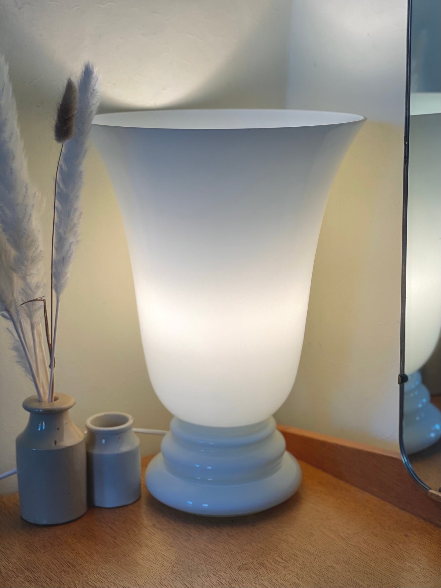 Large white cased glass lamp