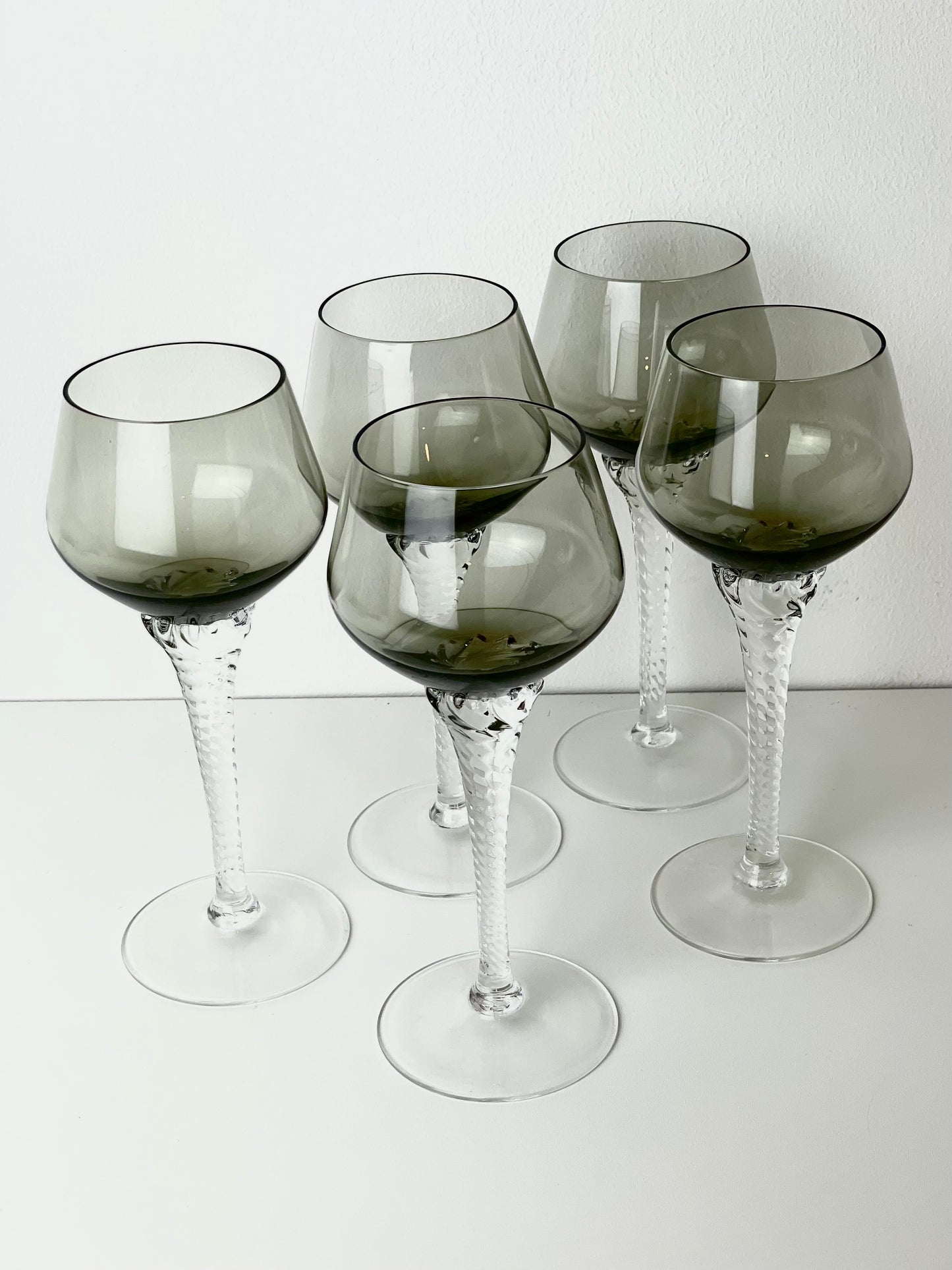 Set of 5 Sasaki smoke grey crystal glasses
