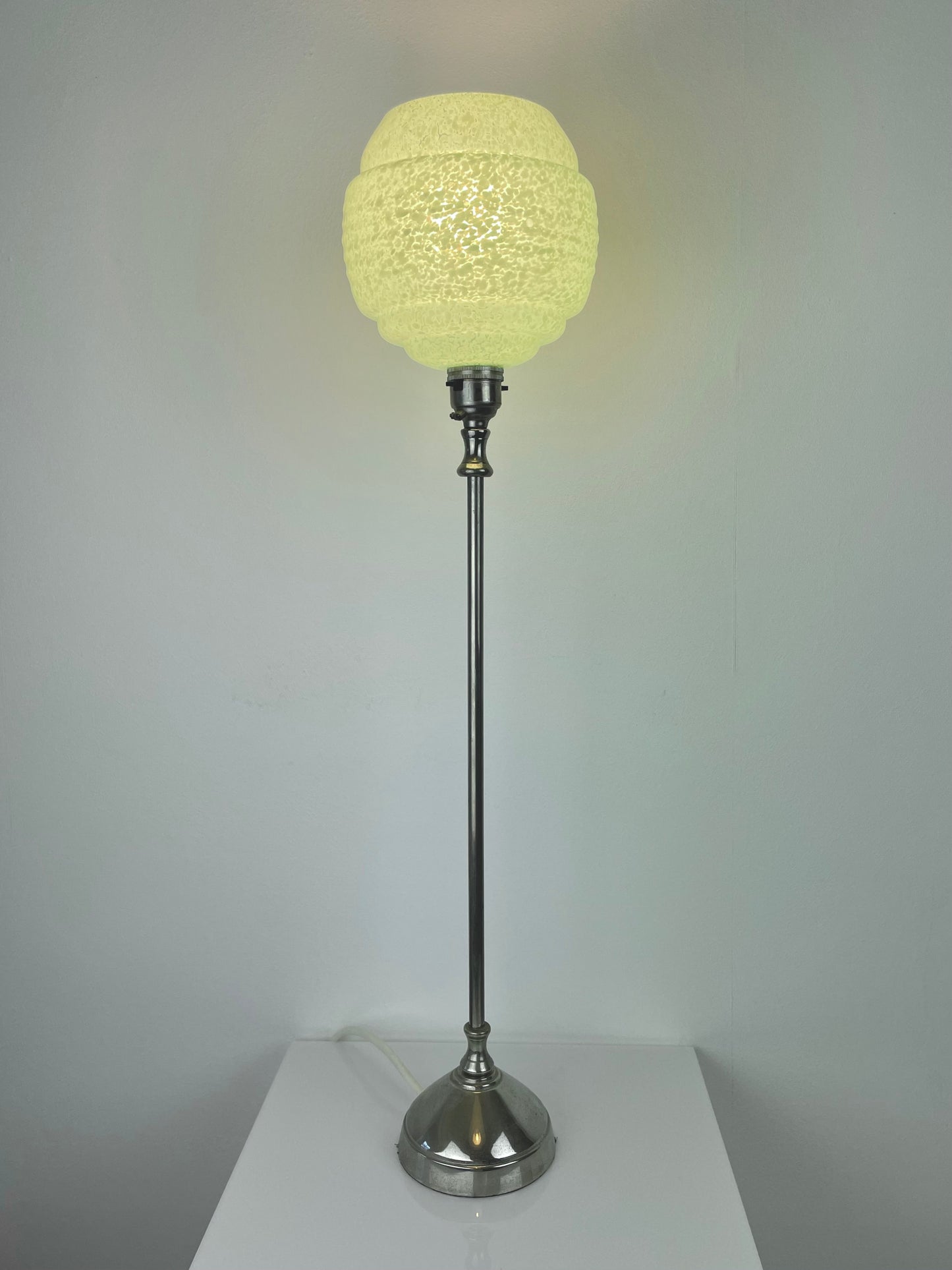 Tall pewter and mint green Art Deco lamp
