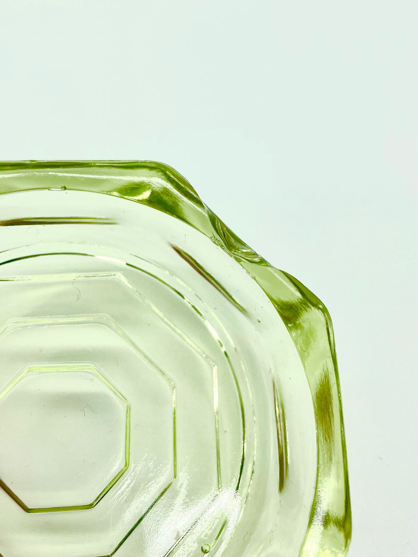 Lime green uranium glass Art Deco trinket pot and ring dish