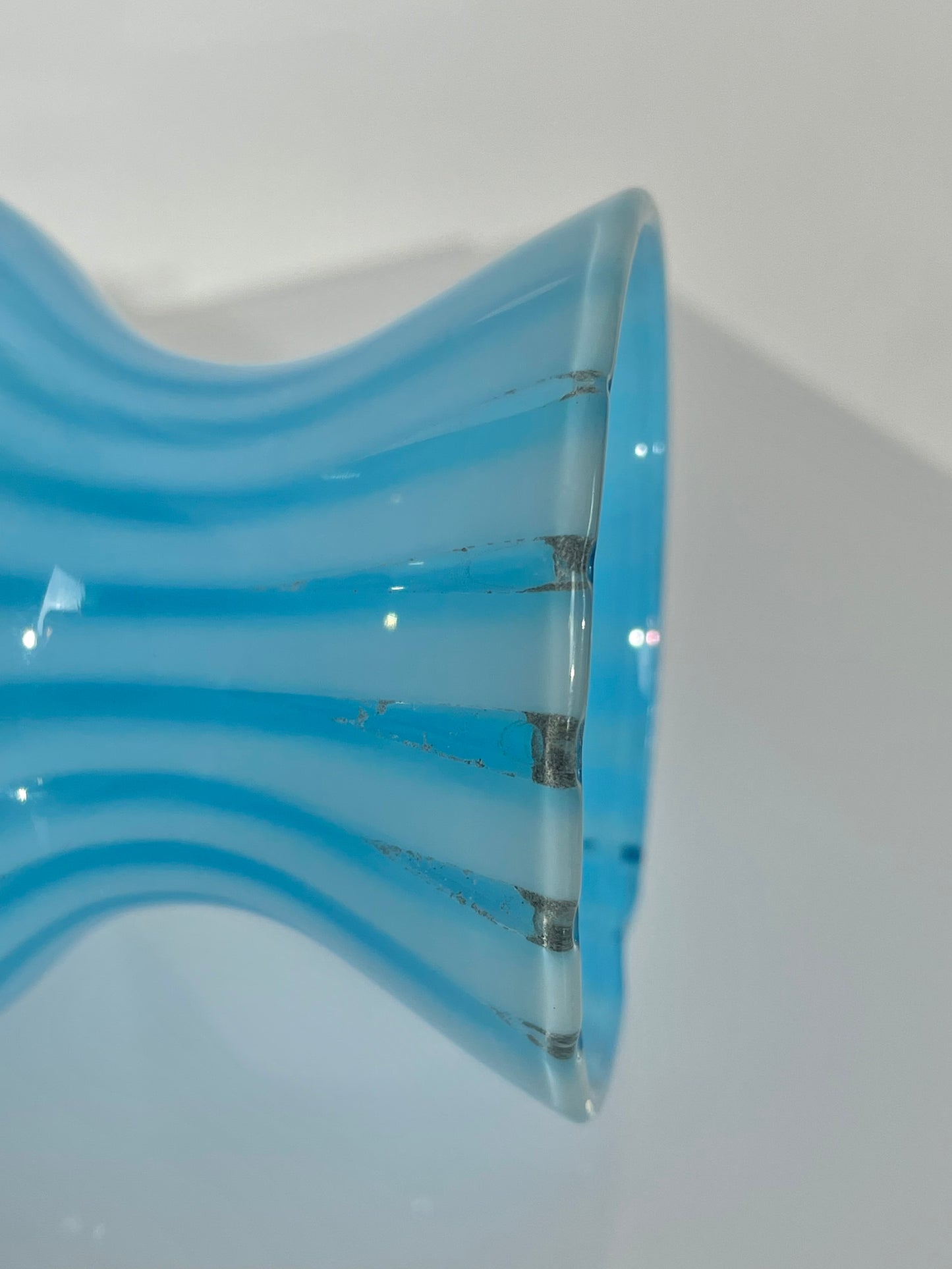 Bright blue Murano style striped vase