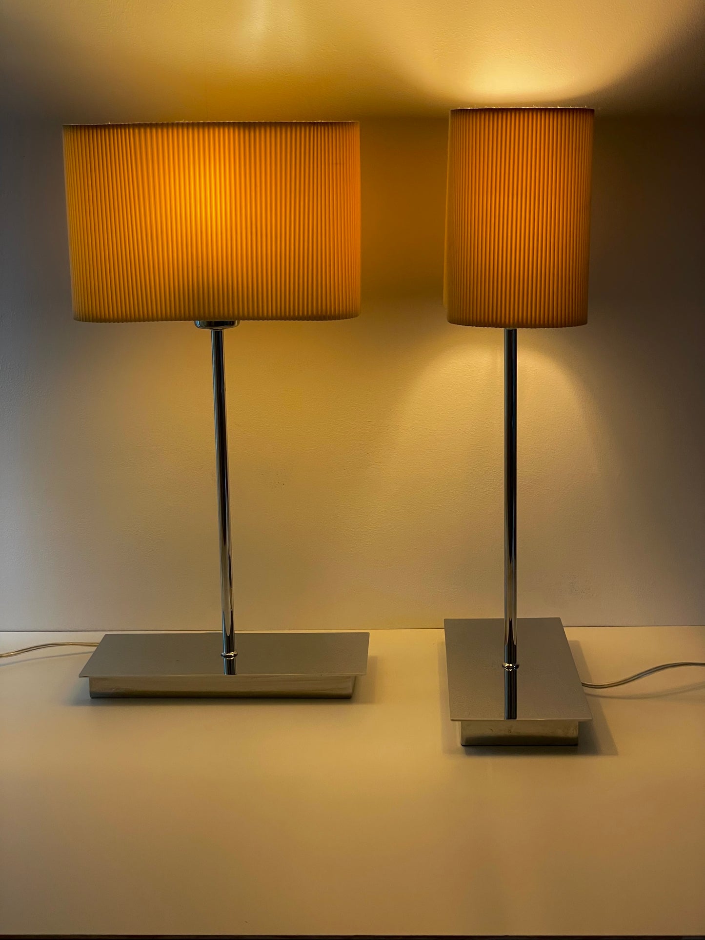 Large chrome lamp with pleated shade