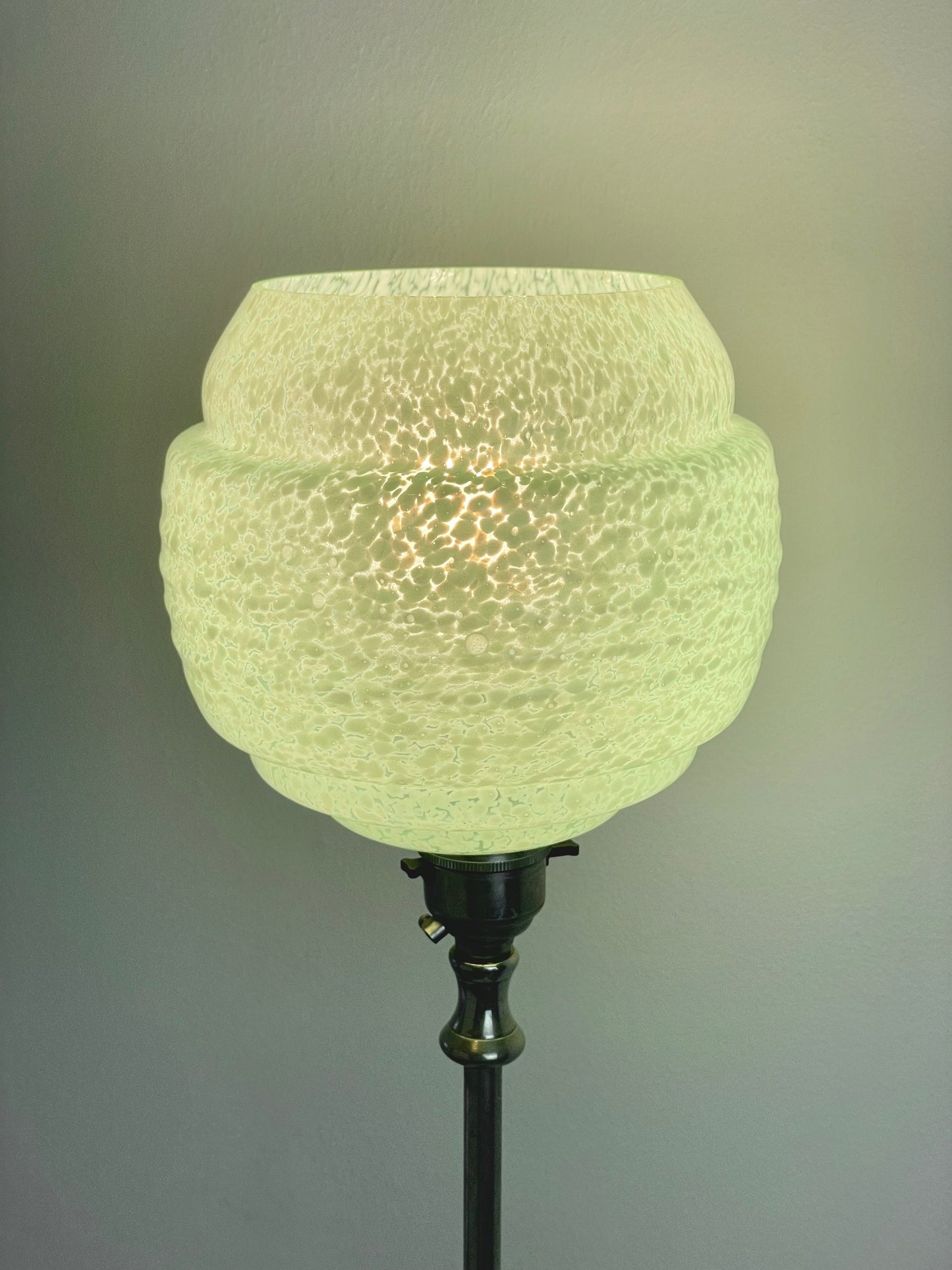 Tall pewter and mint green Art Deco lamp