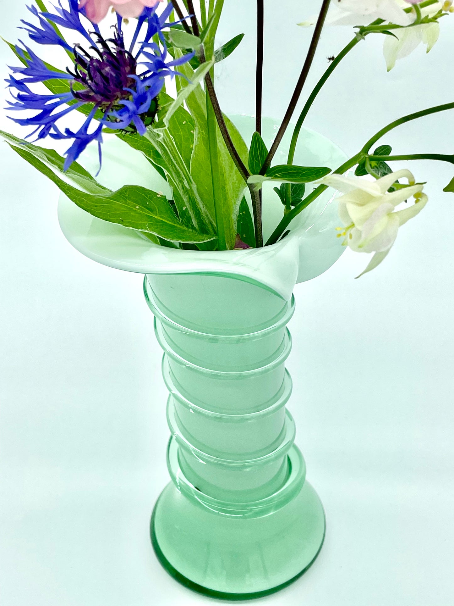 Mint green and white cased glass vase