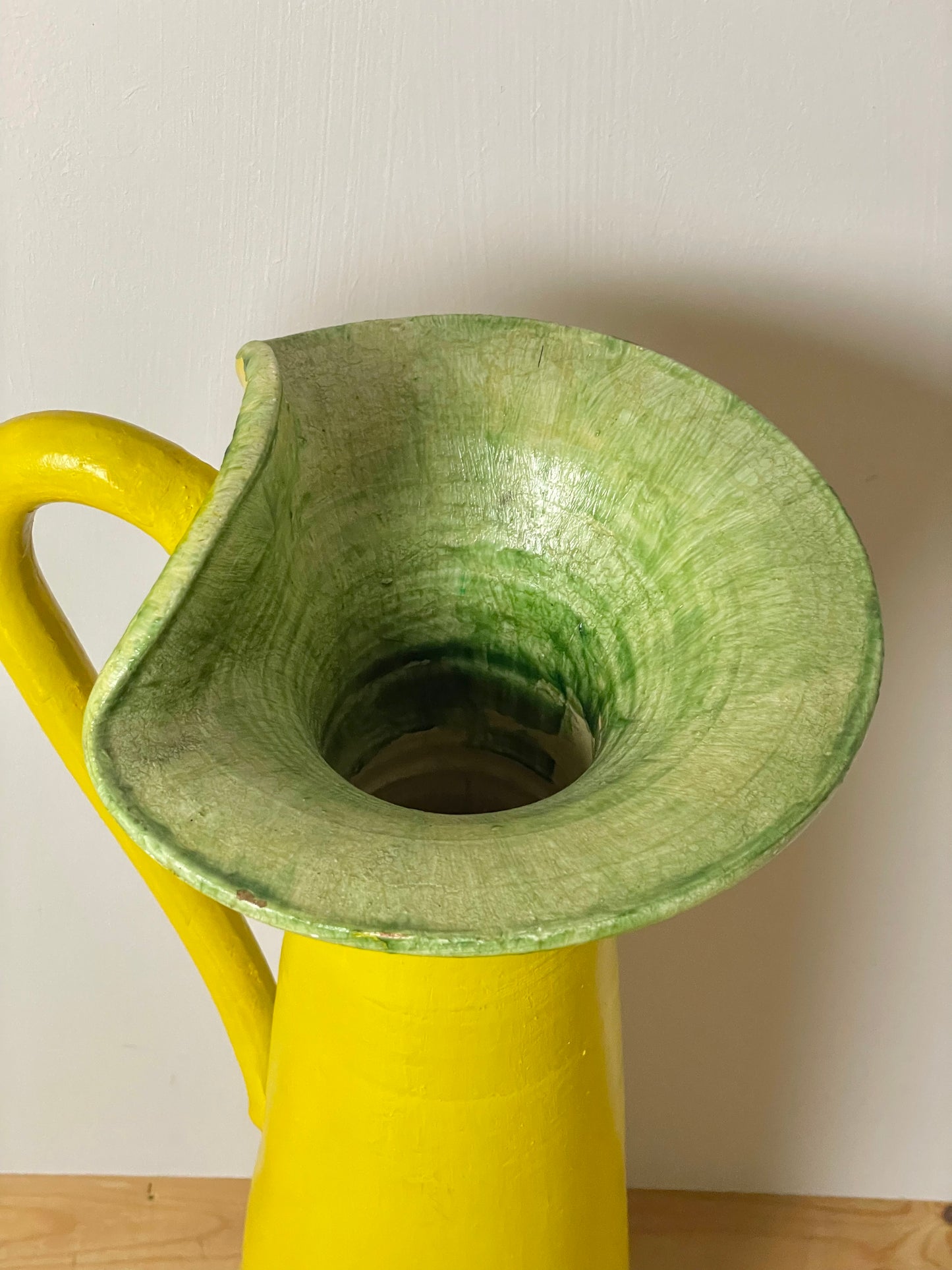 Large handmade yellow conical jug