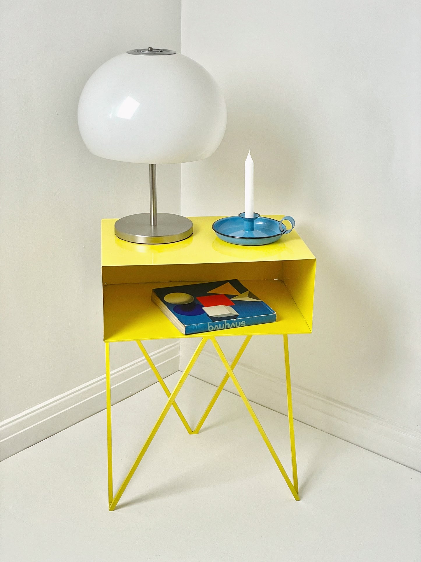 Yellow industrial metal side table