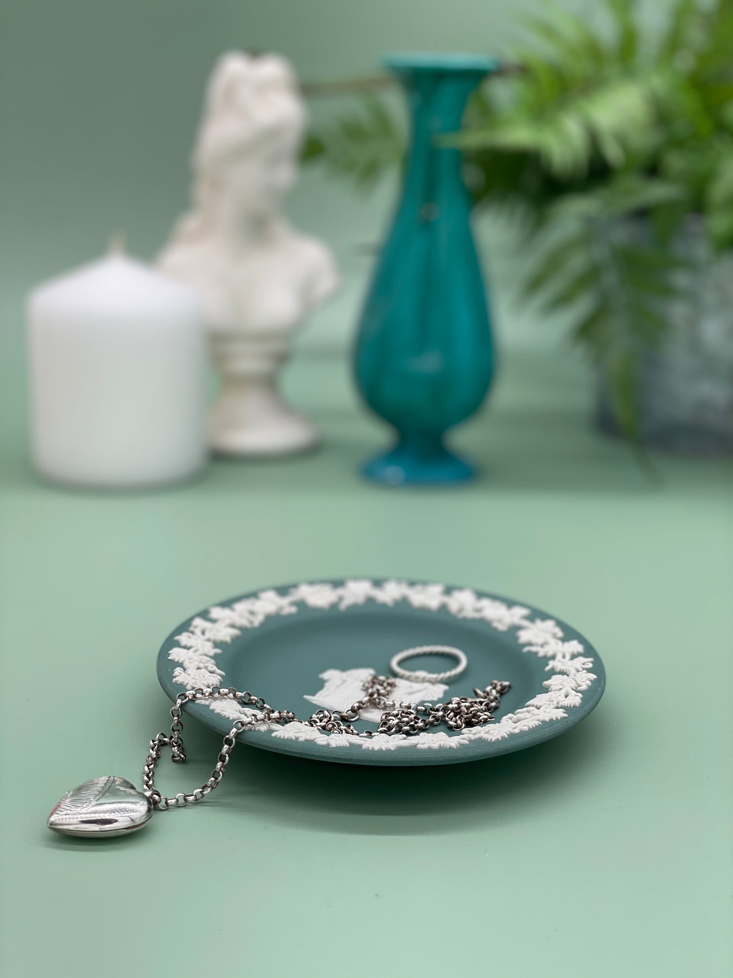 Small sage green Wedgwood trinket plate