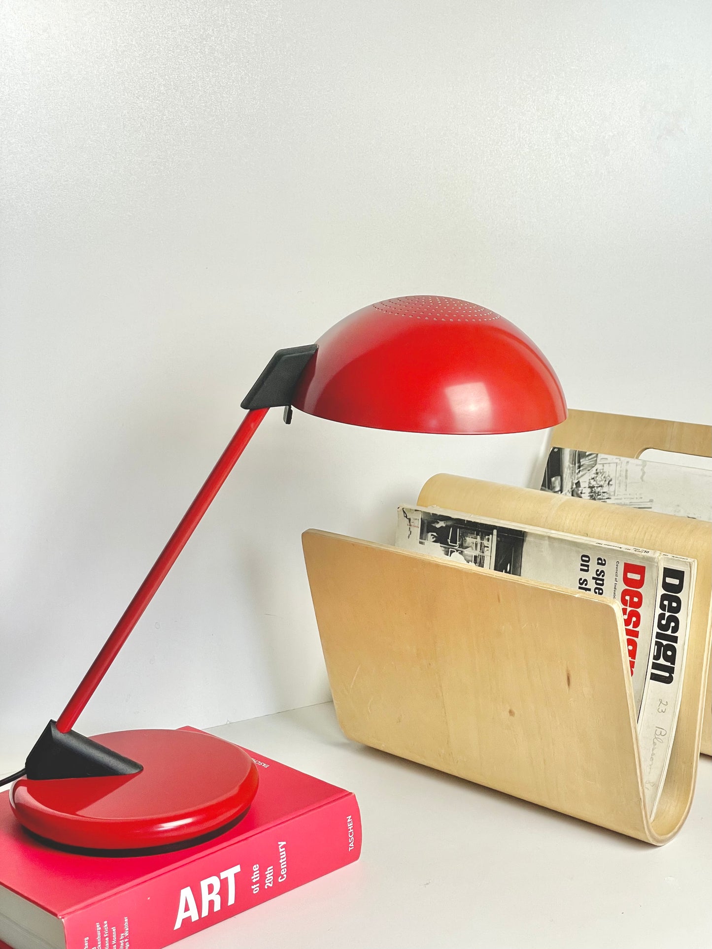 Red Lightolier mid-century modern American desk lamp