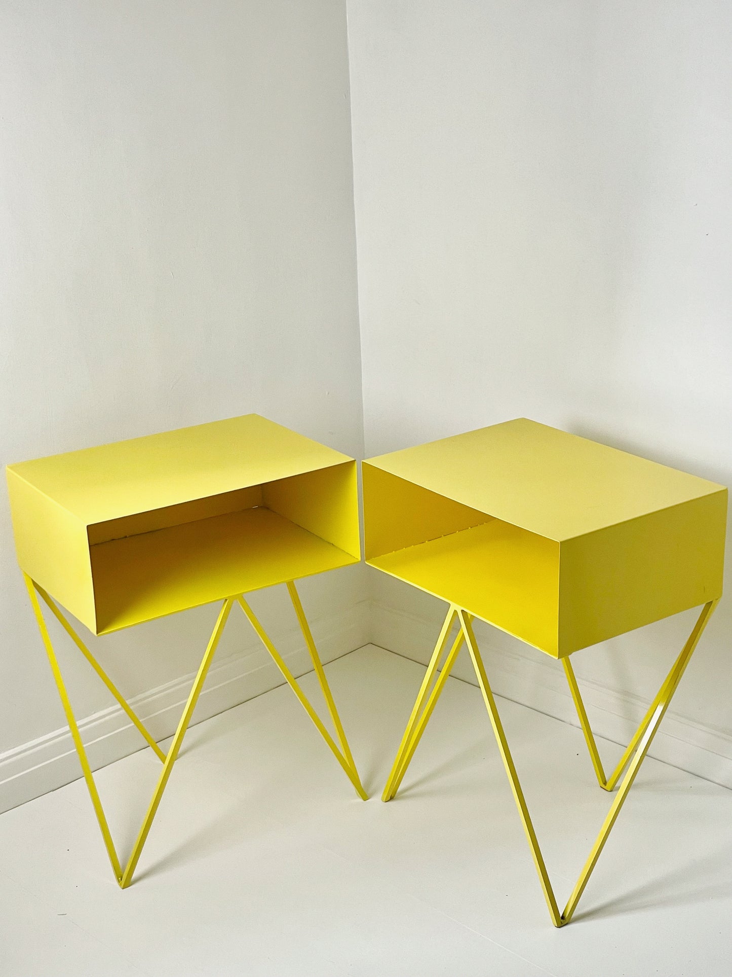 Yellow industrial metal side table