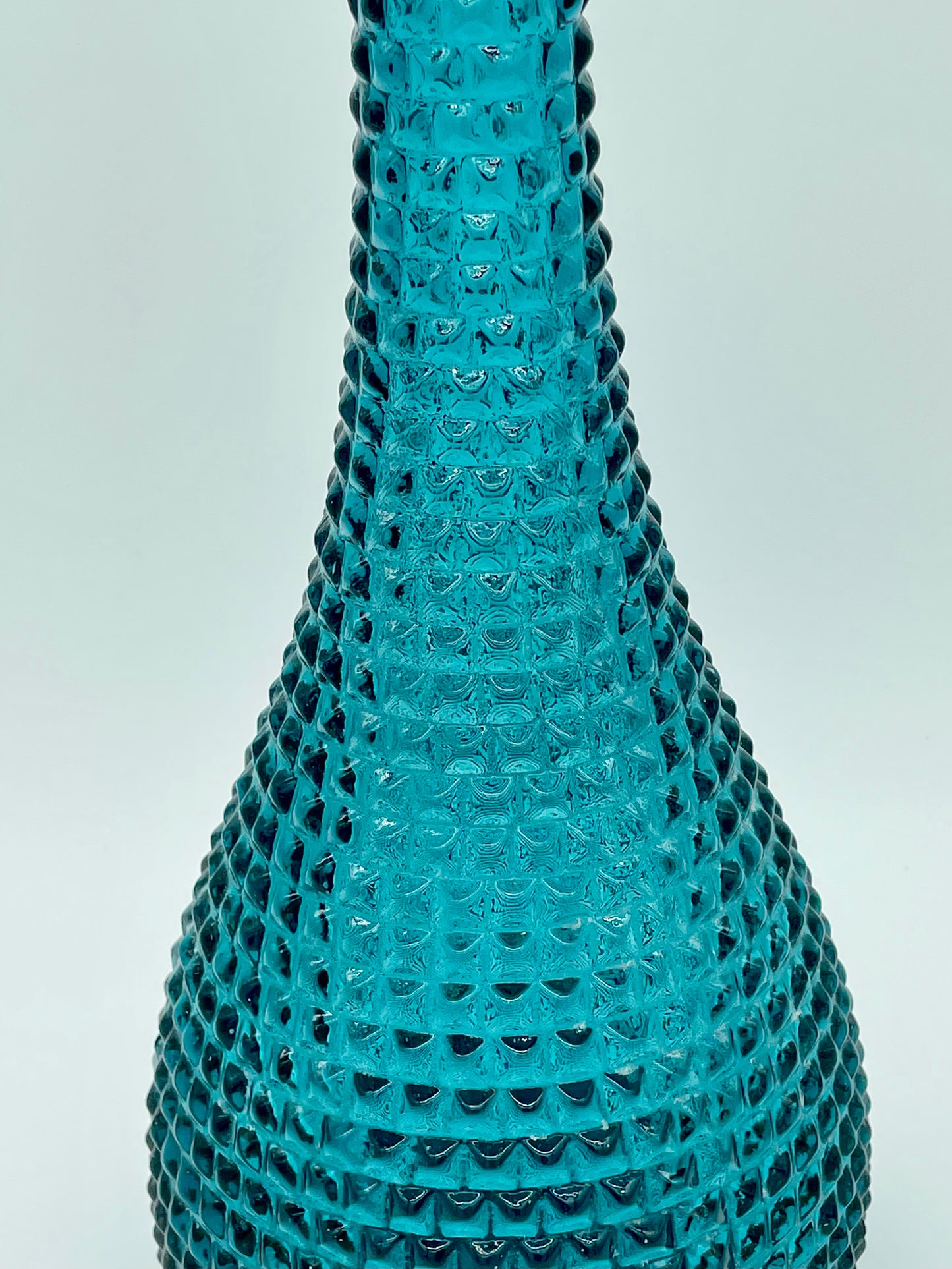 Teal coloured diamond hobnail genie bottle