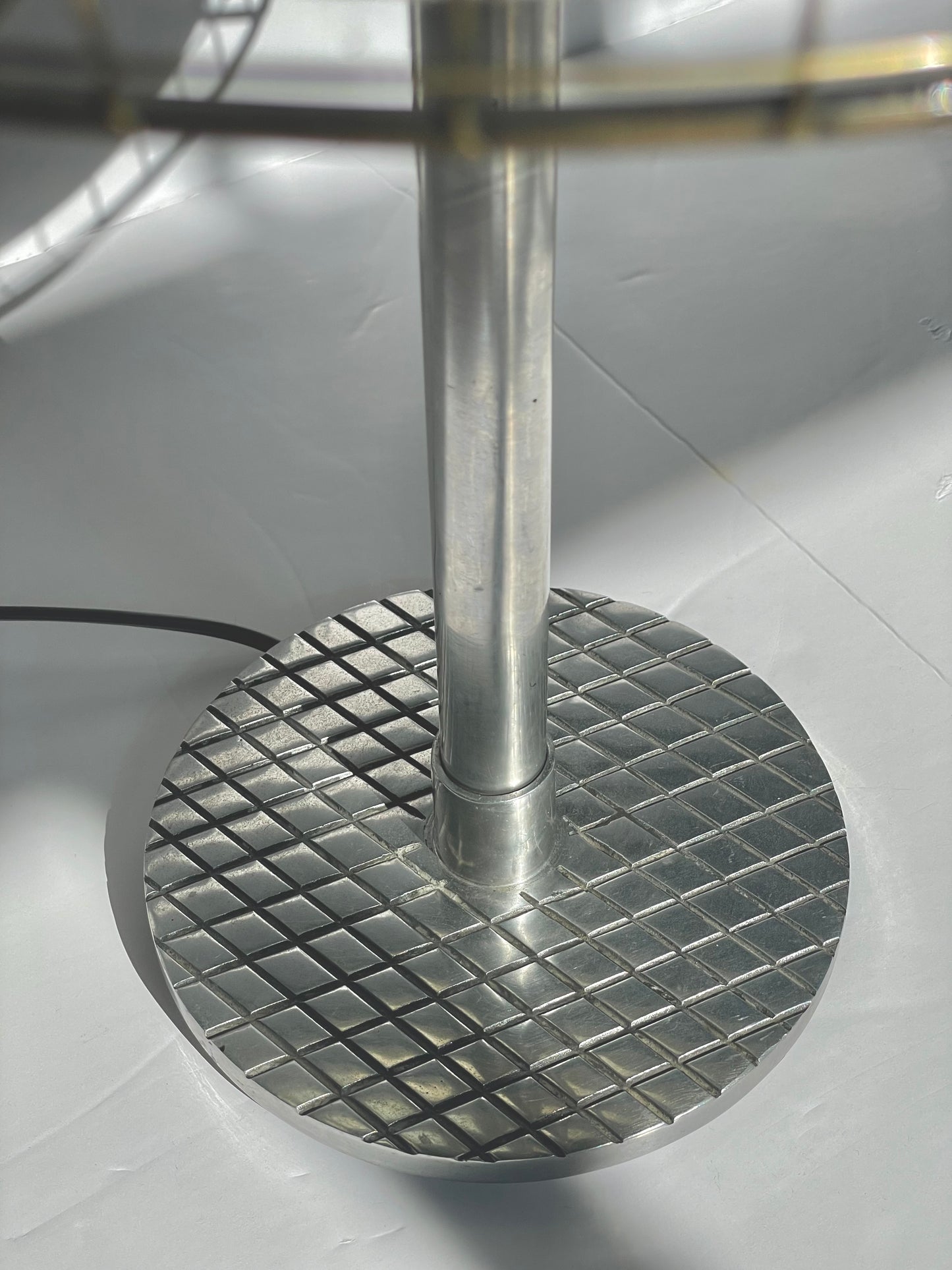 Chrome gridded caged lamp