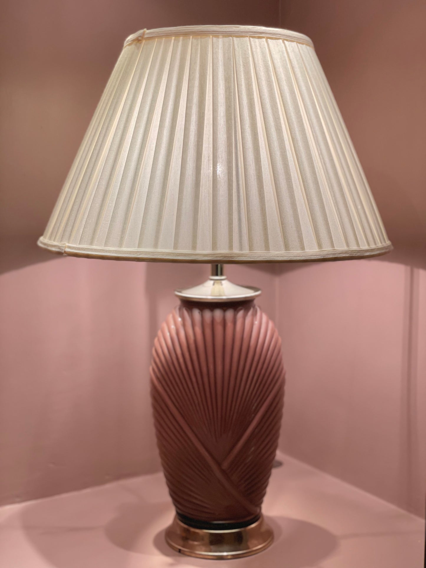 Large Art Deco Belgium draped lamp with pleated shade