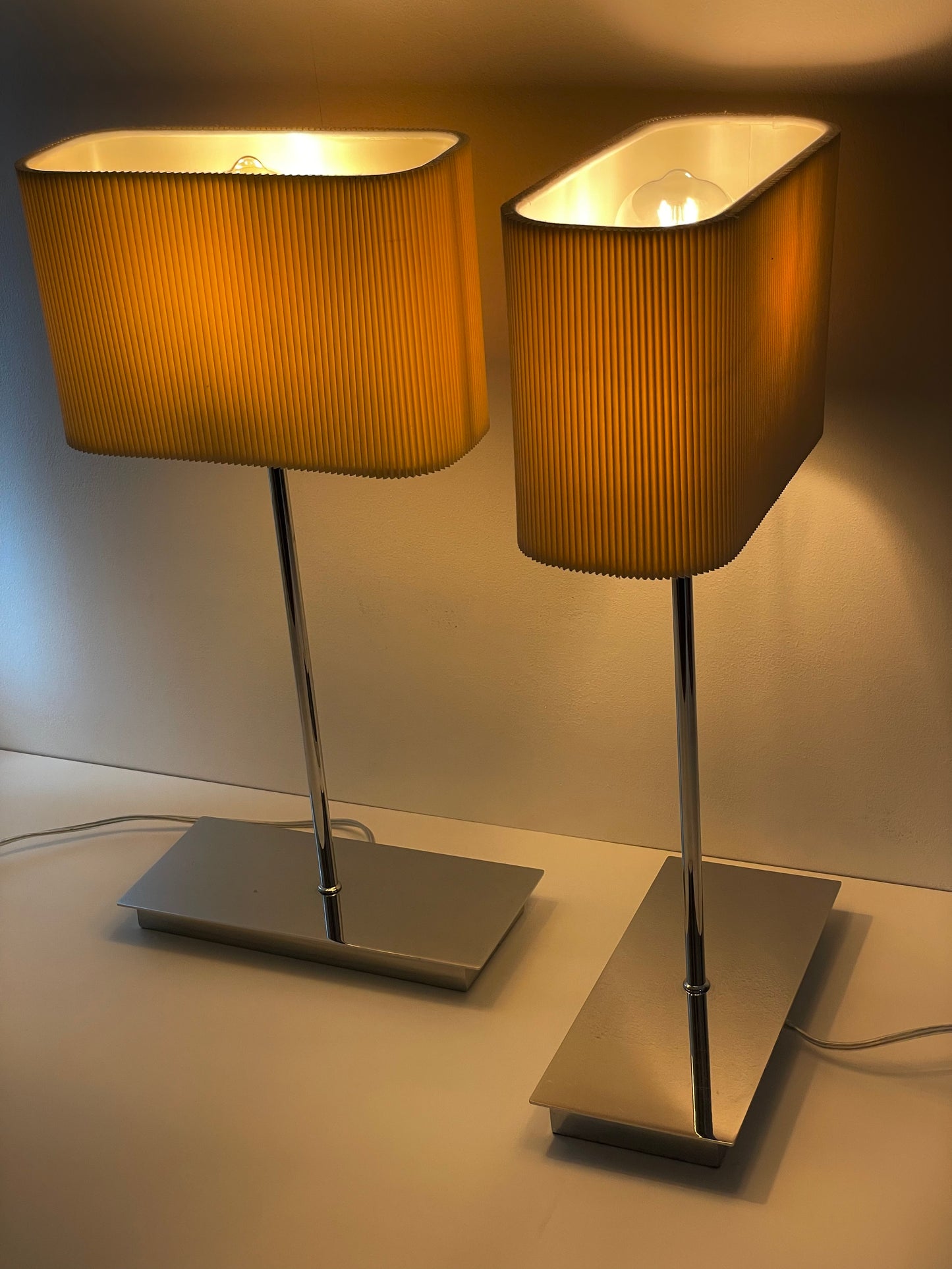 Large chrome lamp with pleated shade