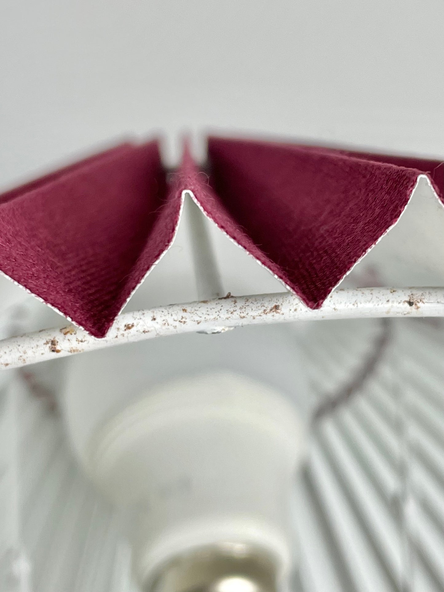 Pink stone hooped lamp with burgundy pleated shade