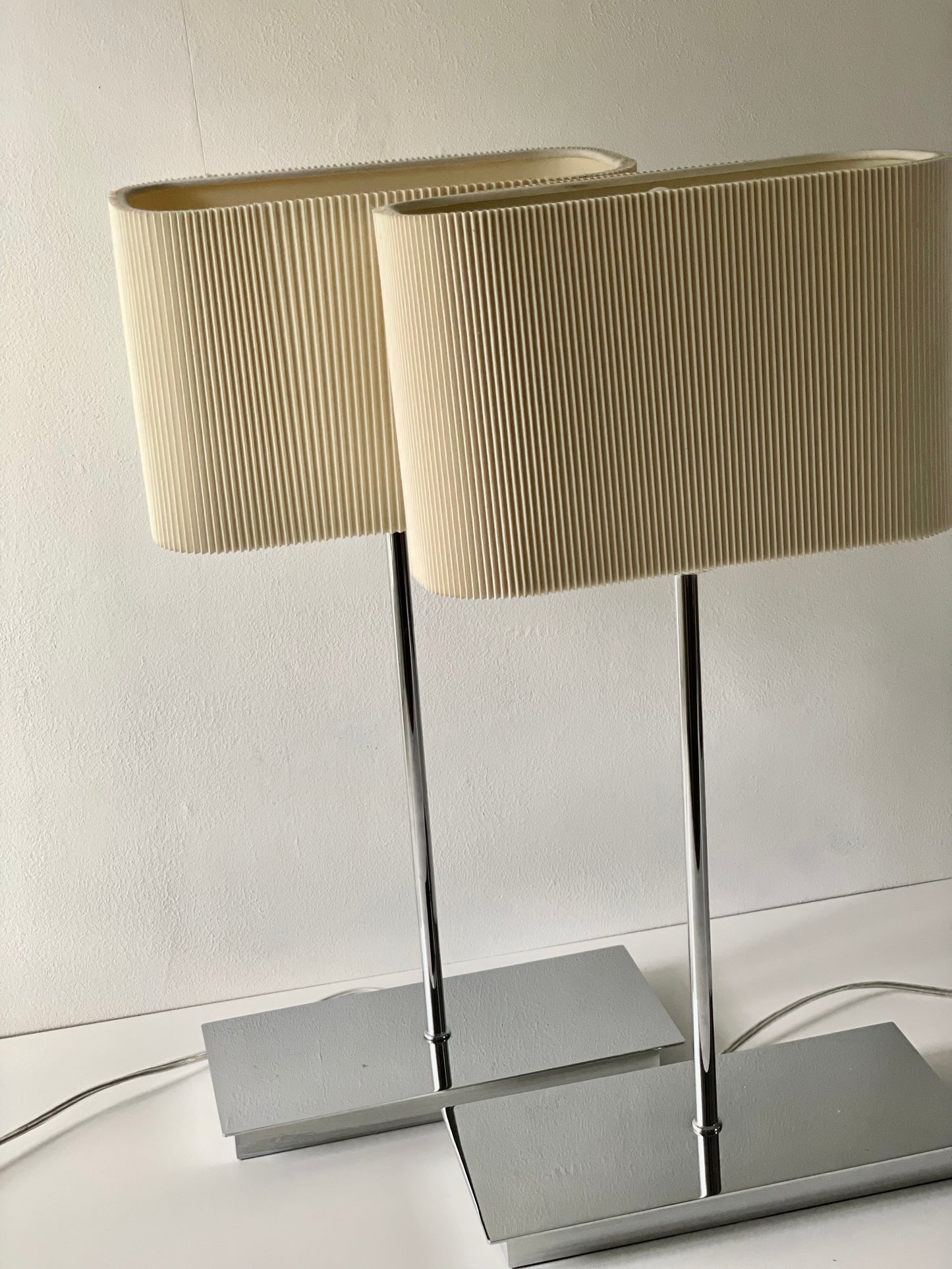 Large chrome lamp with pleated shade