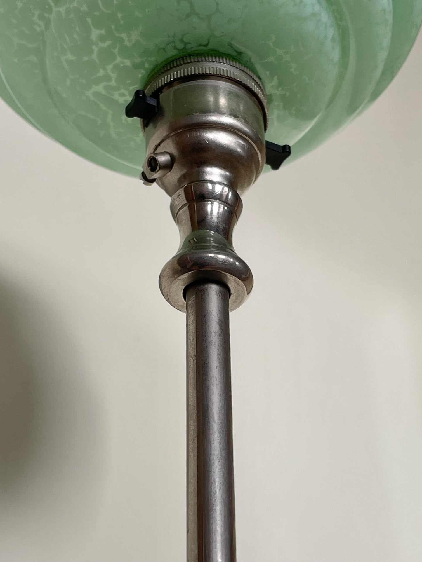 Tall pewter and mint green Art Deco lamp