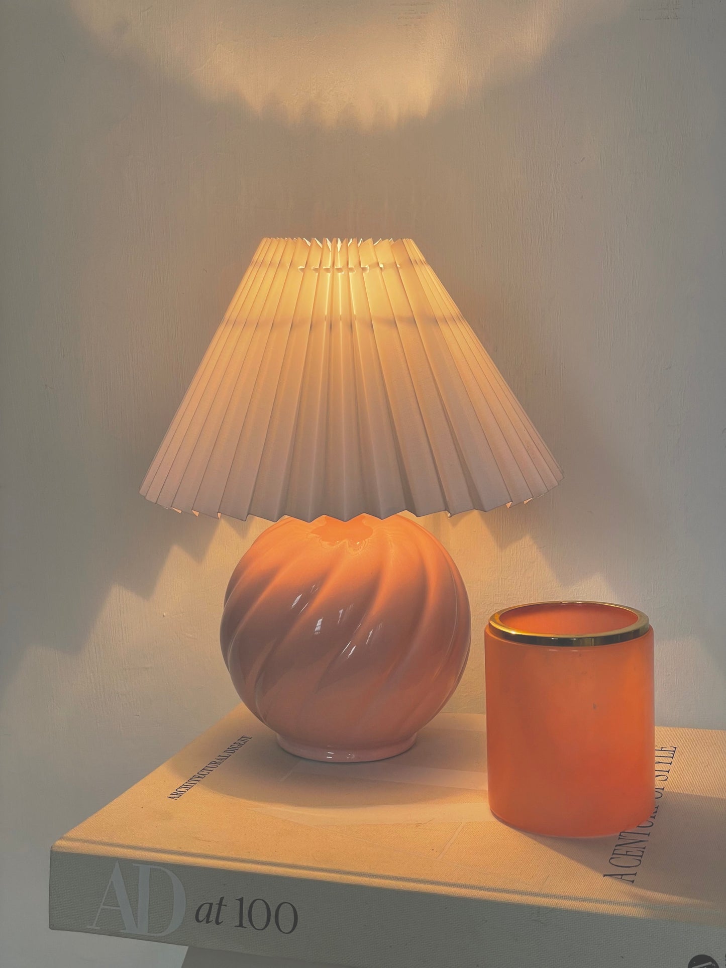 50’s pink swirl lamp with pleated shade