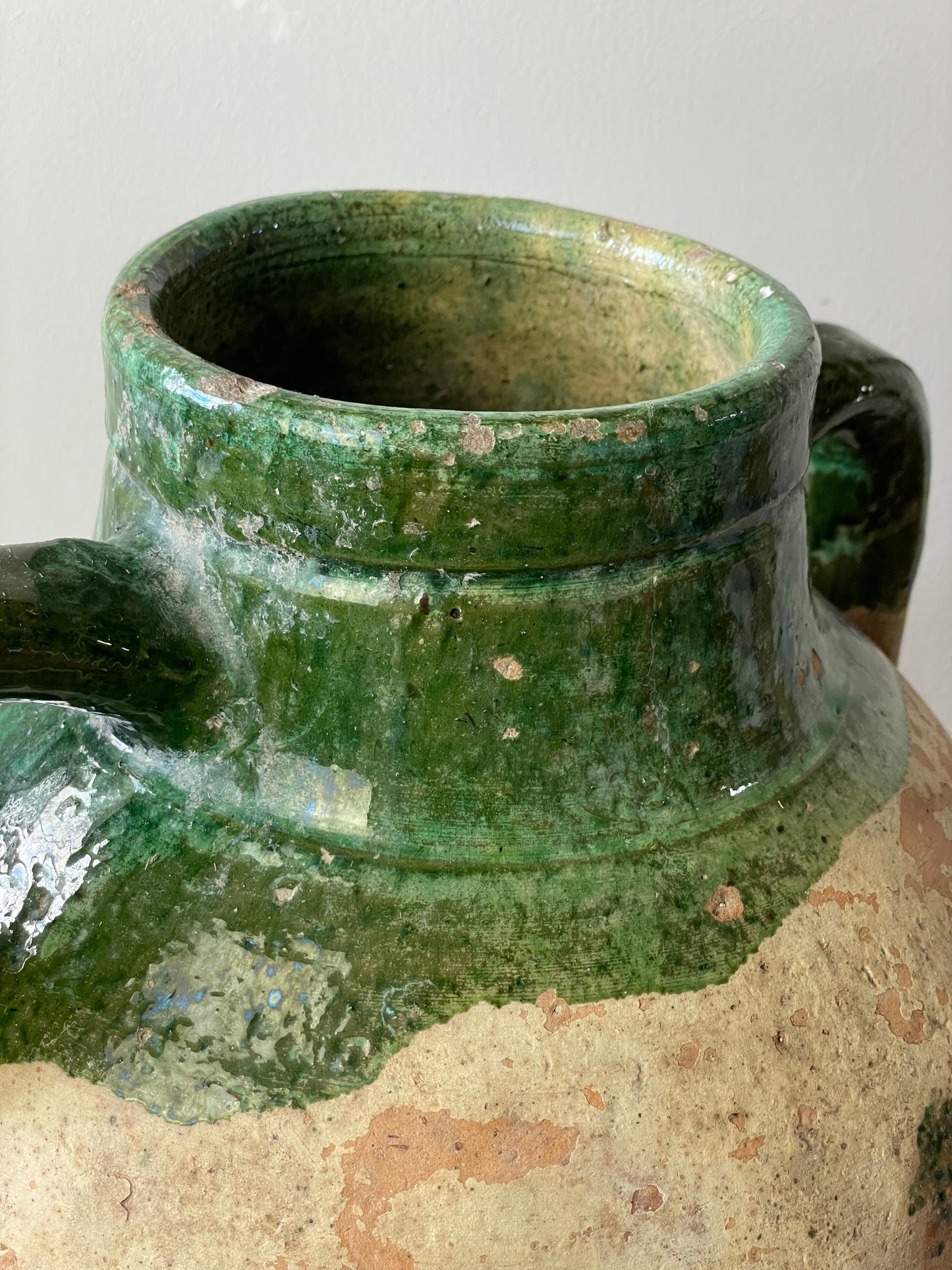 Large French antique glazed terracotta pot