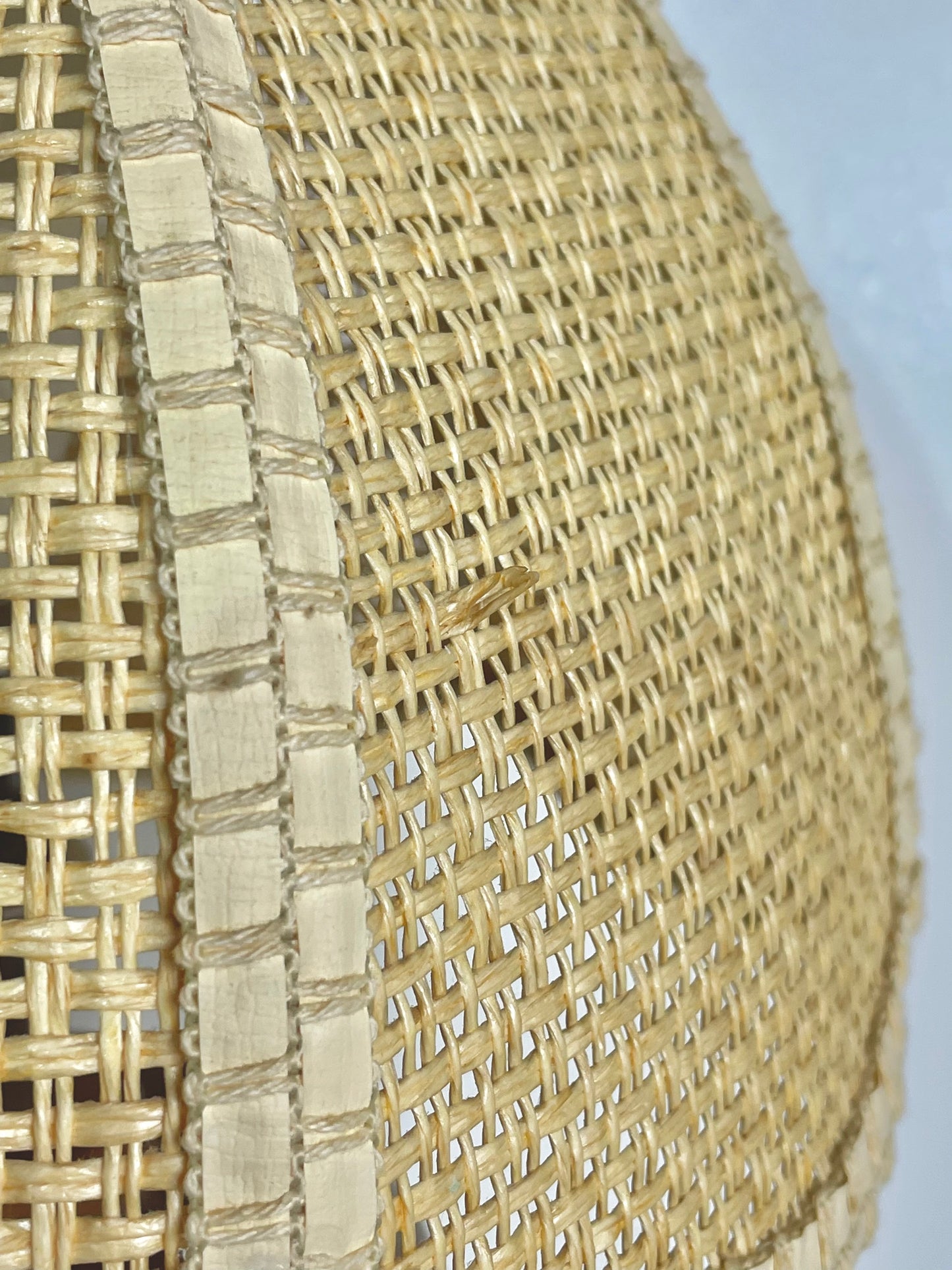 Natural wood lamp with scalloped rattan shade