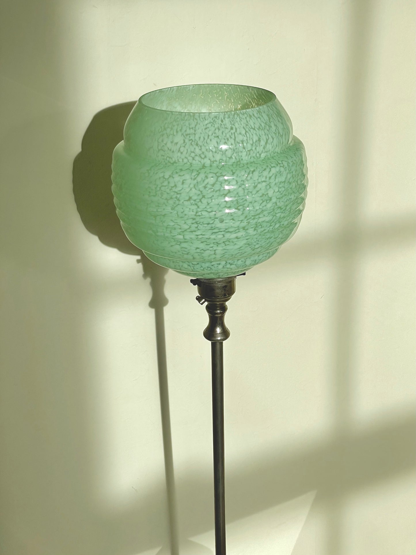 Tall pewter and mint green Art Deco lamp