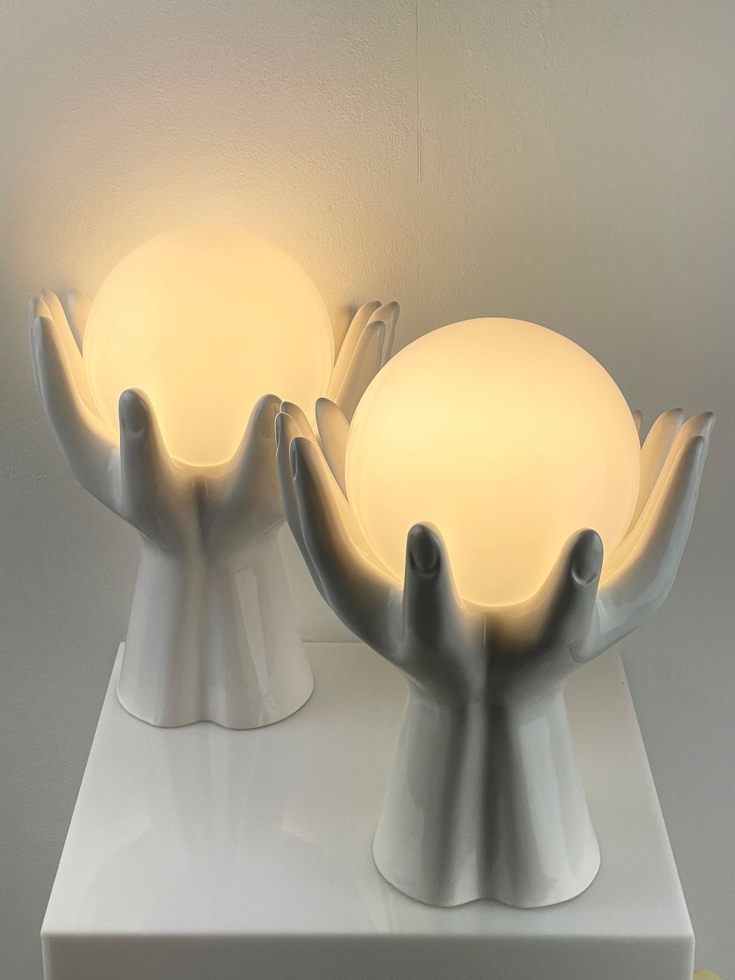 All white Phoenix pottery hands lamp