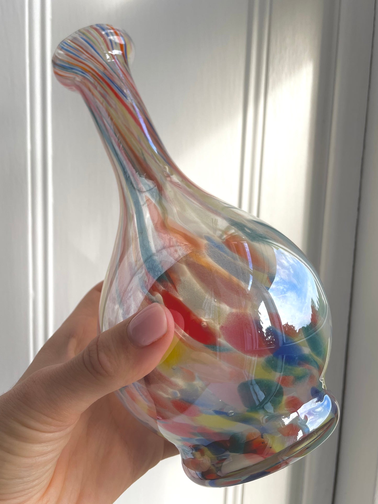 Multicoloured iridescent glass vase