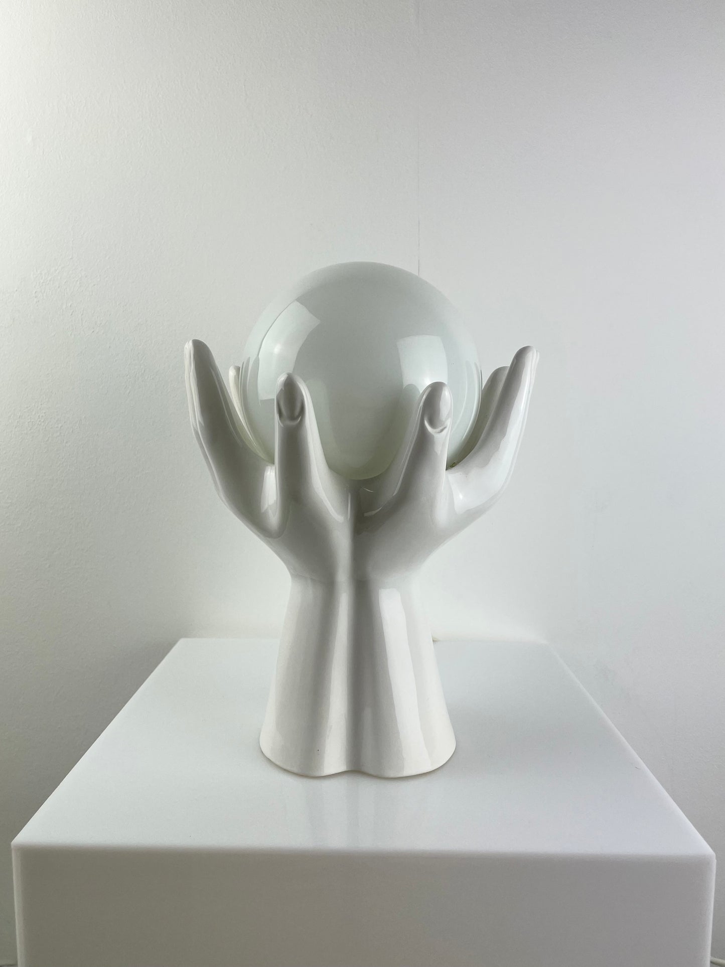 All white Phoenix pottery hands lamp