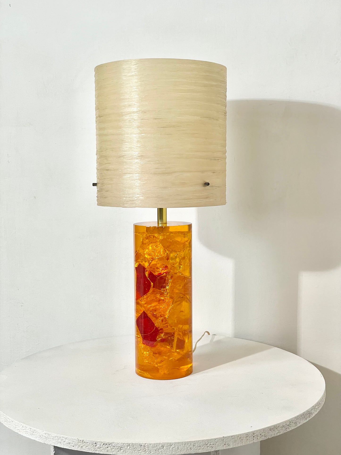 70’s Shatterline resin lamp with fibre spun shade