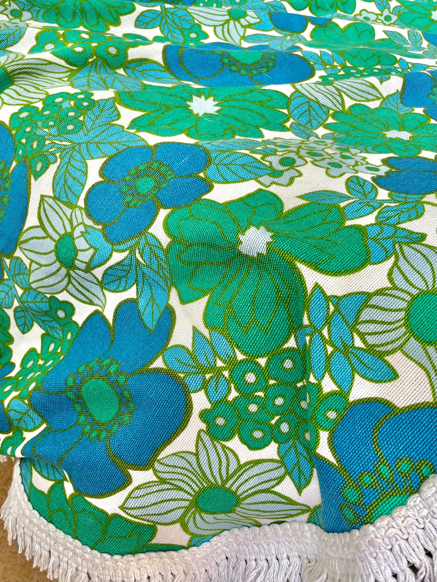 Large bright blue 70’s floral throw