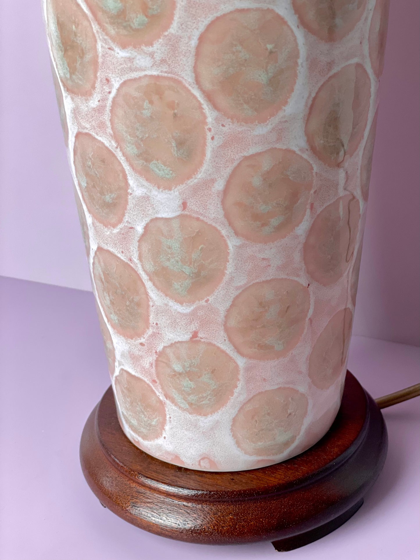 Large pink and cream ceramic table lamp