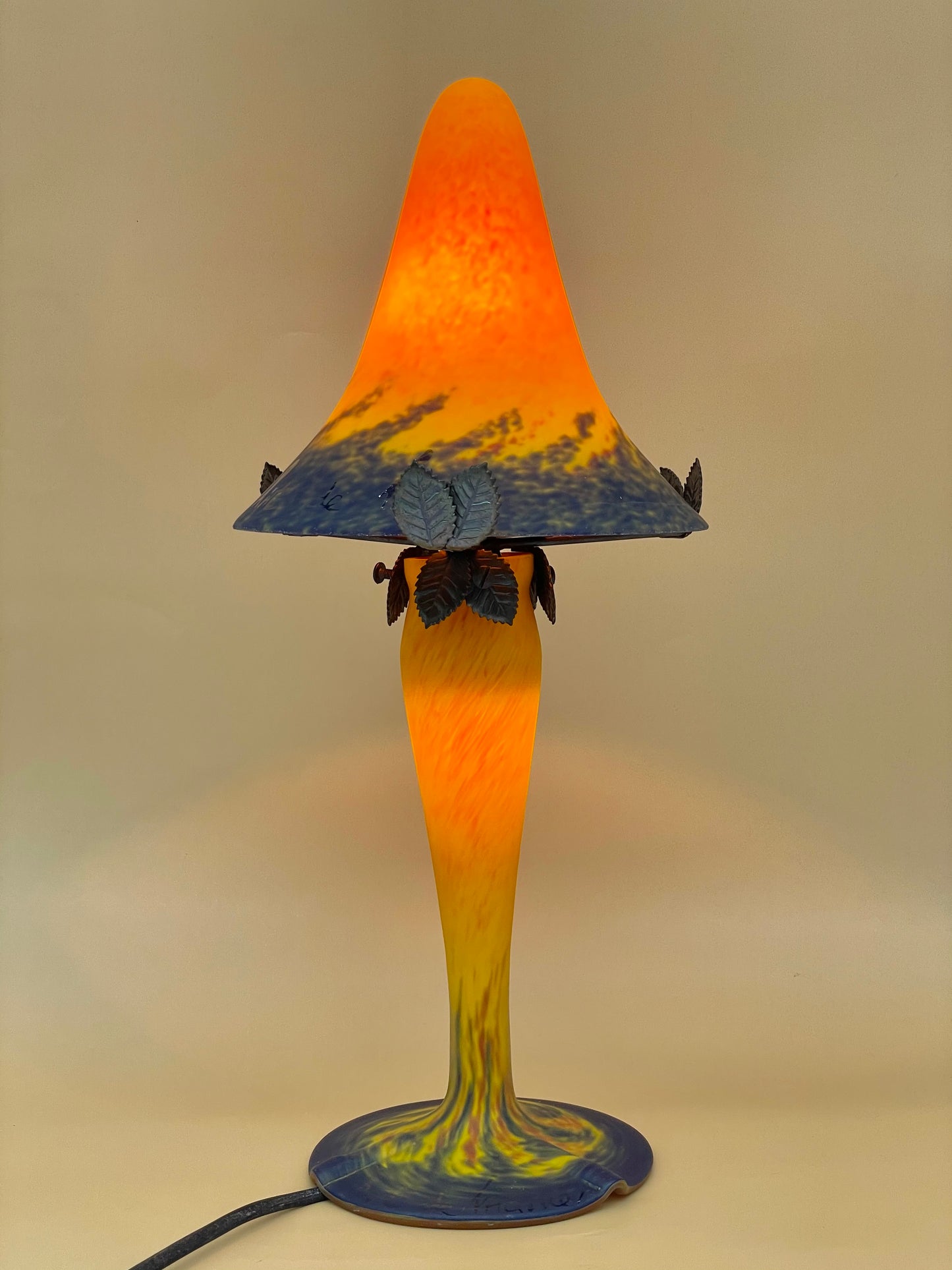 ‘Art De France’ Art Nouveau glass mushroom lamp