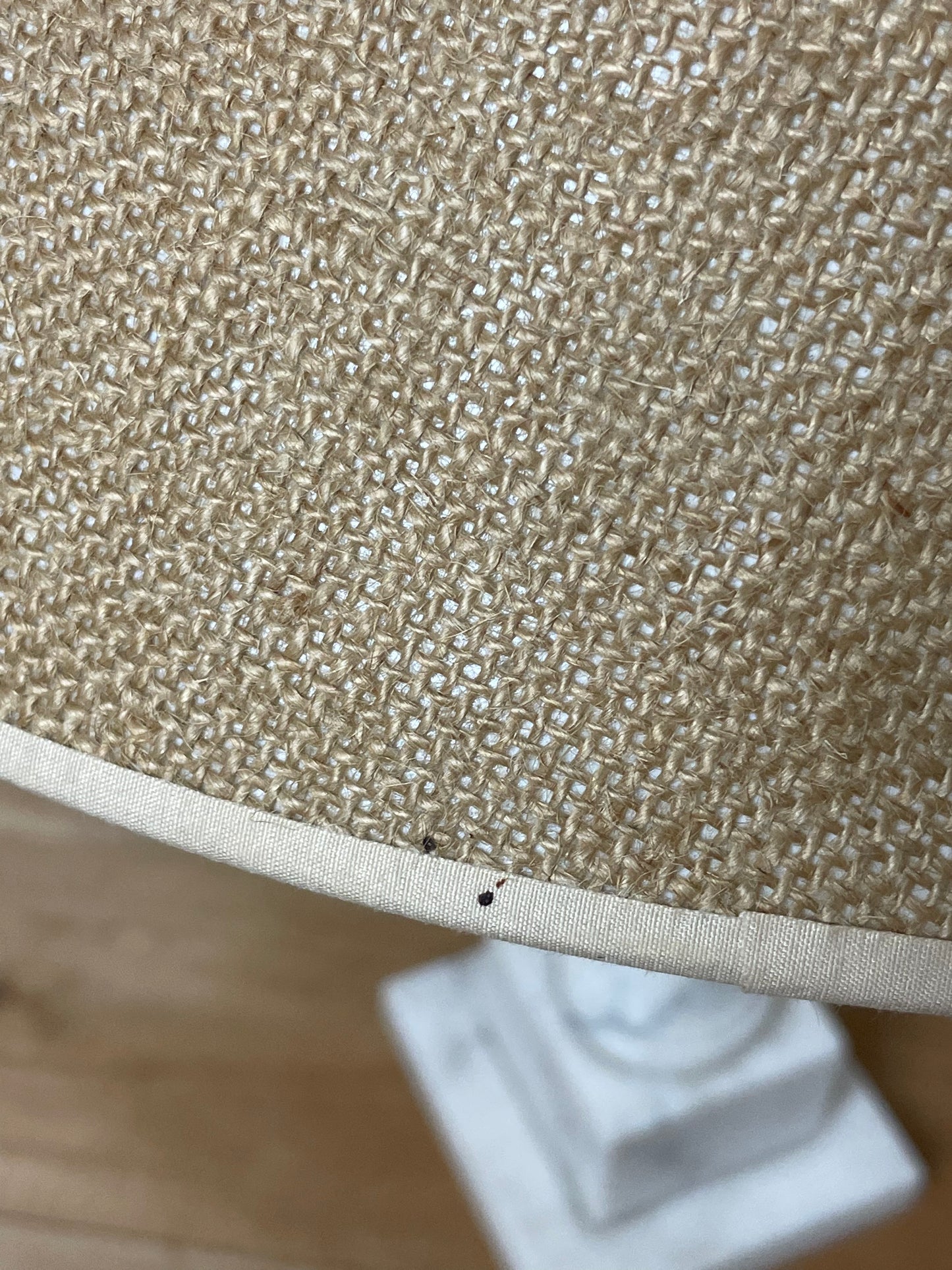 Large marble lamp with hessian shade