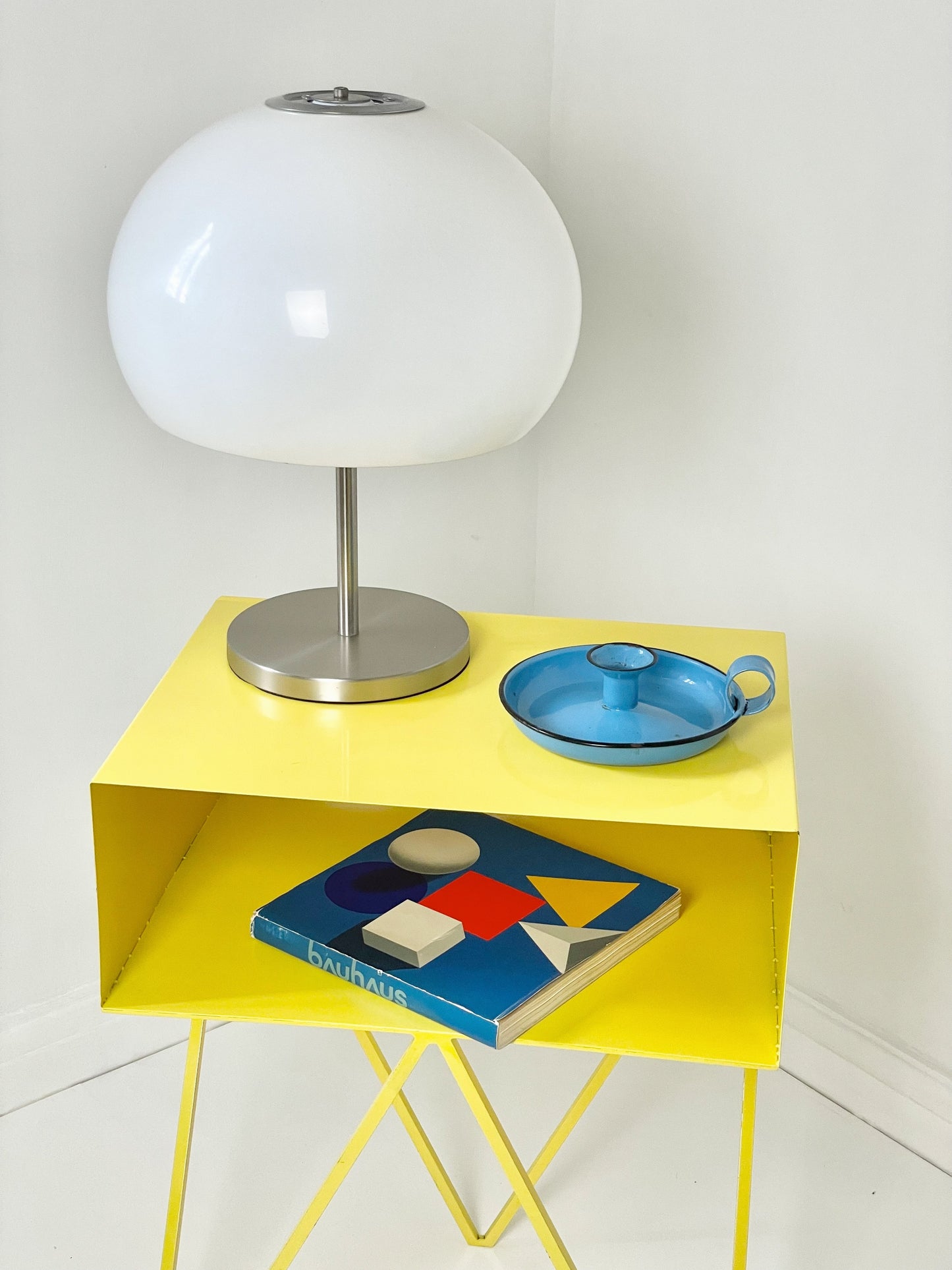 Yellow industrial metal side table