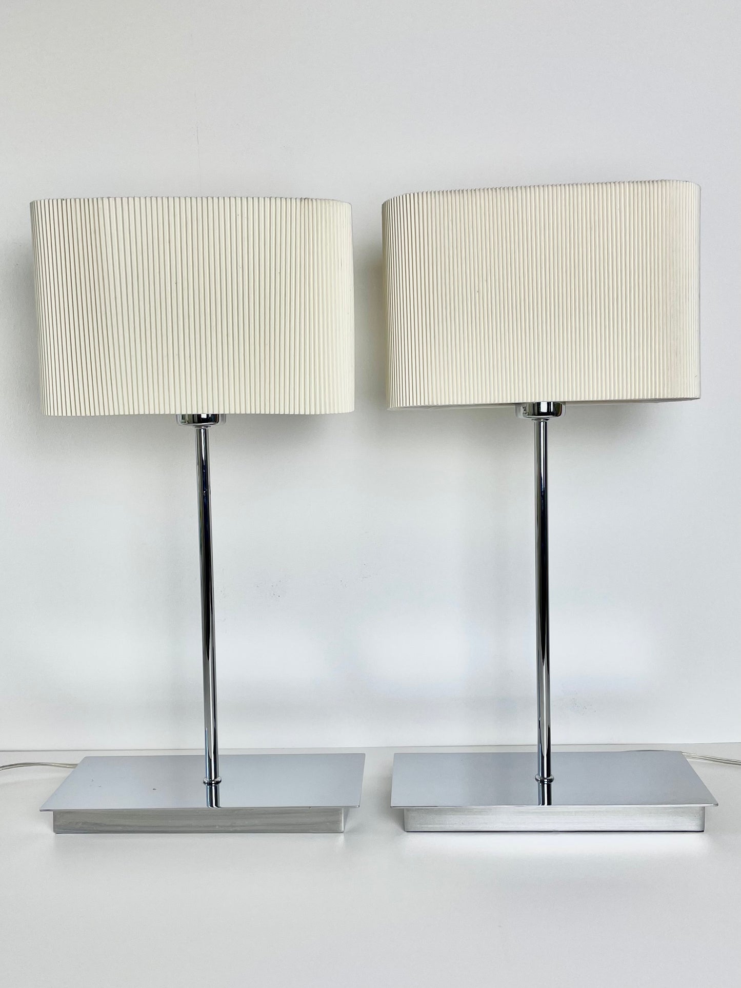 Large chrome lamp with pleated shade