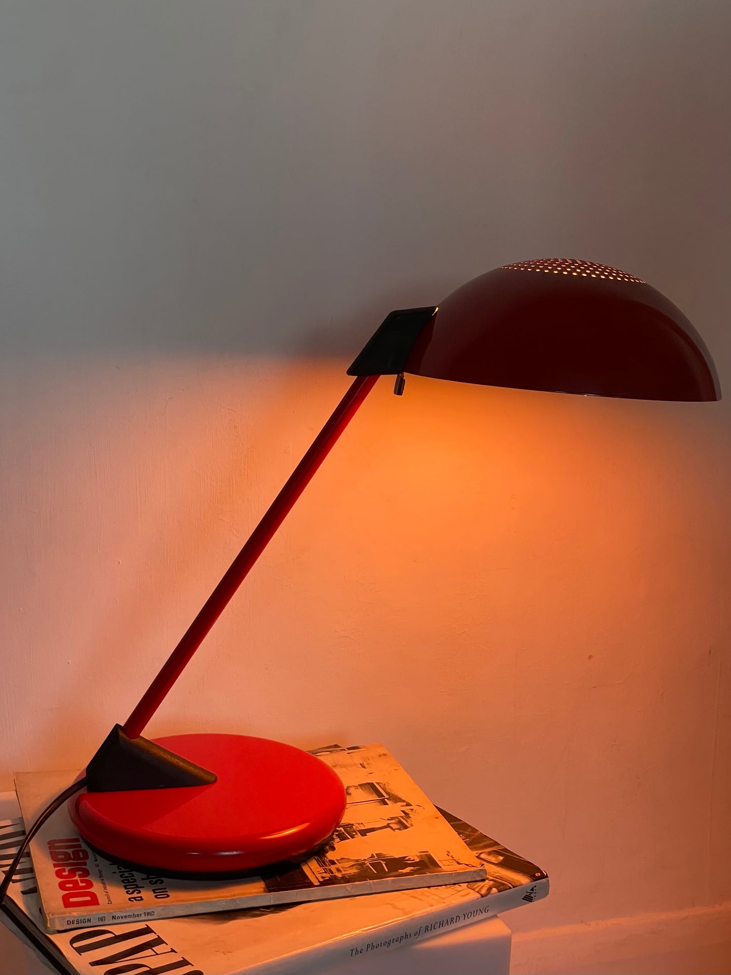 Red Lightolier mid-century modern American desk lamp